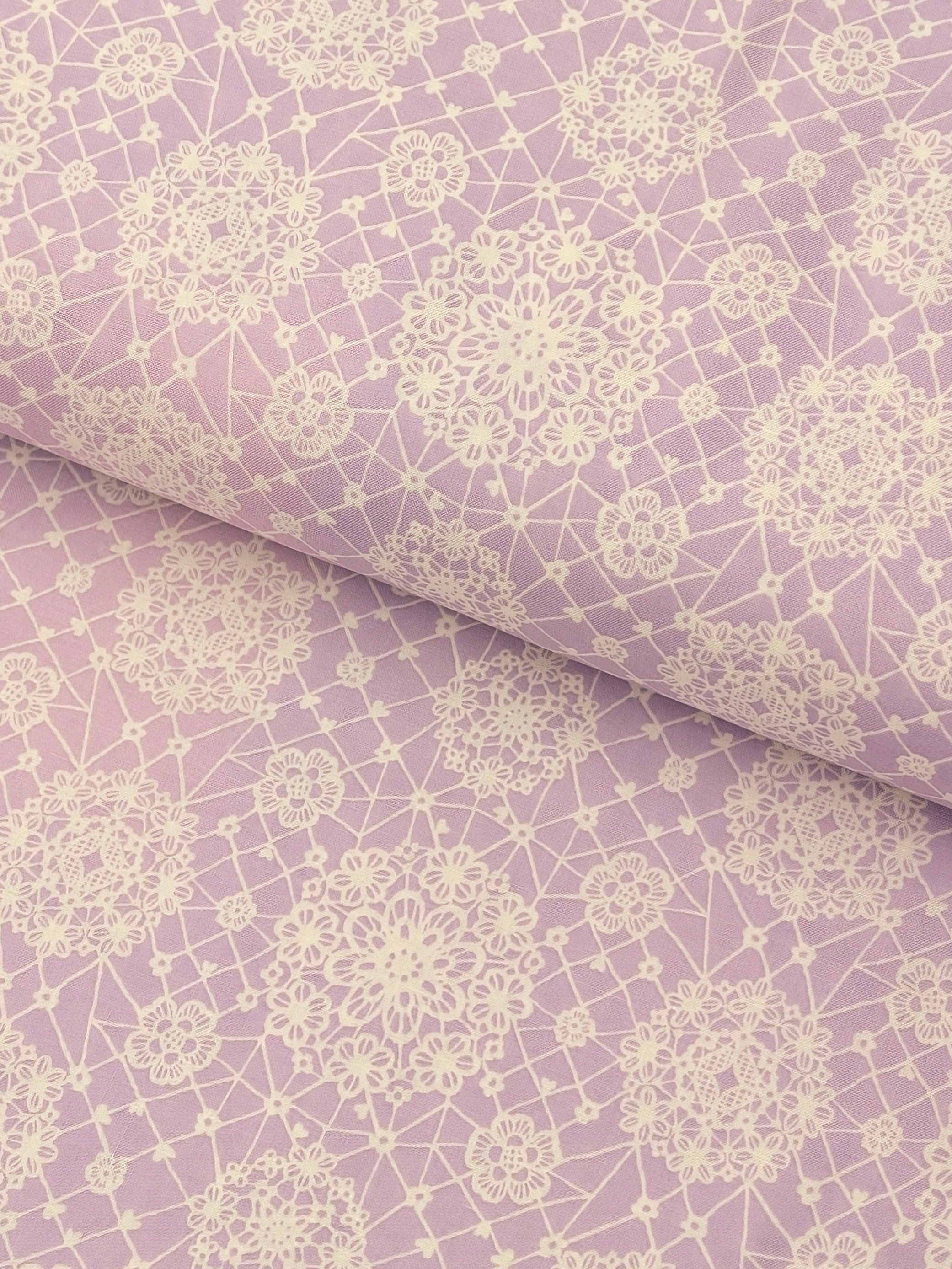 Yuwa - Floral Lace Print Cotton Sheeting Fabric - Lavender