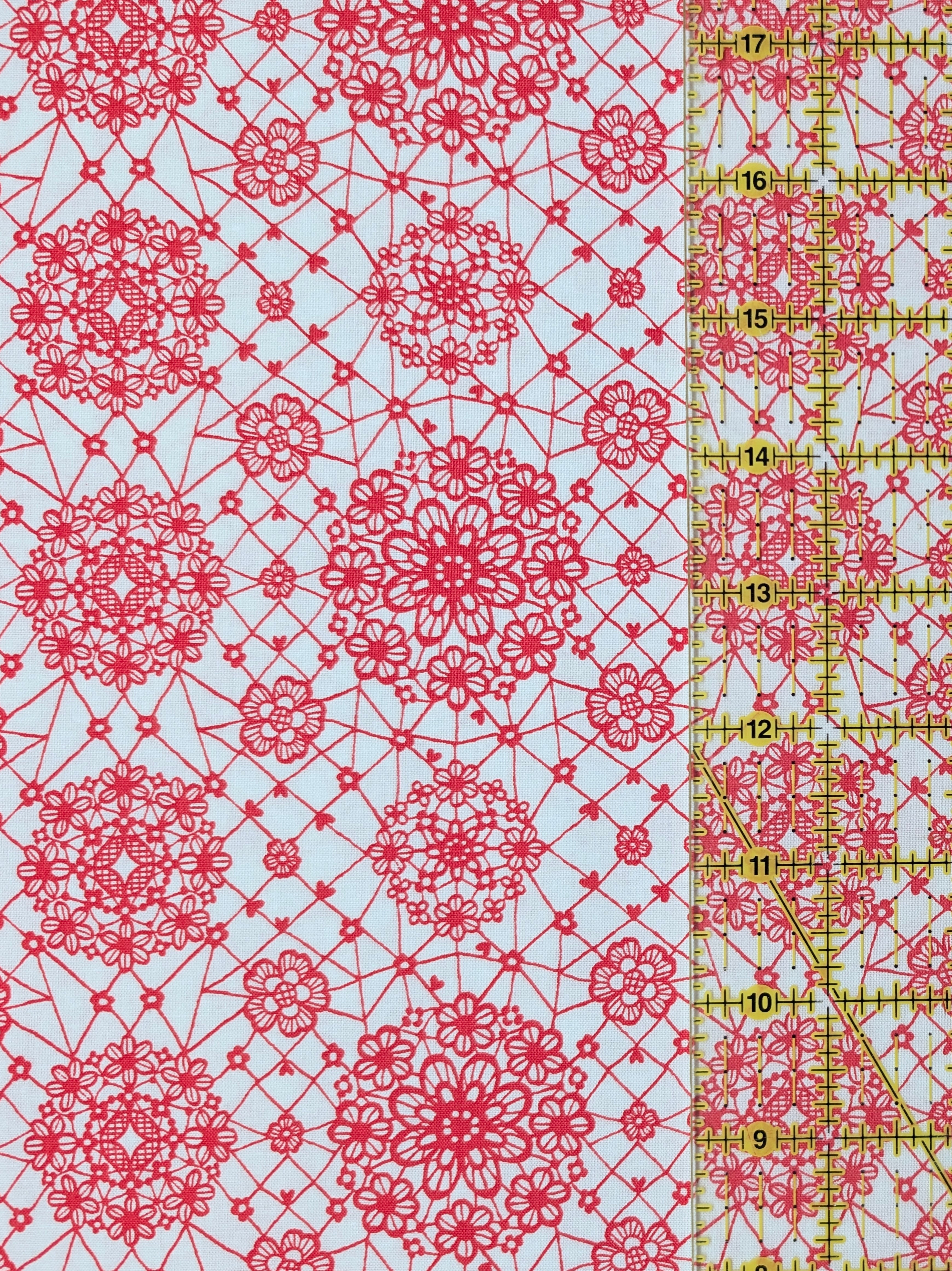 Yuwa - Floral Lace Print Cotton Sheeting Fabric - Red