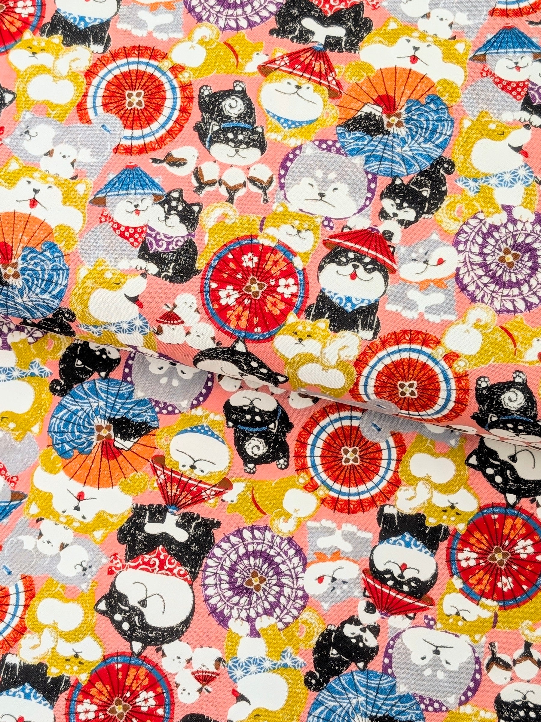 CoCo - Shiba & Parasols Cotton Shirting Fabric - Pink