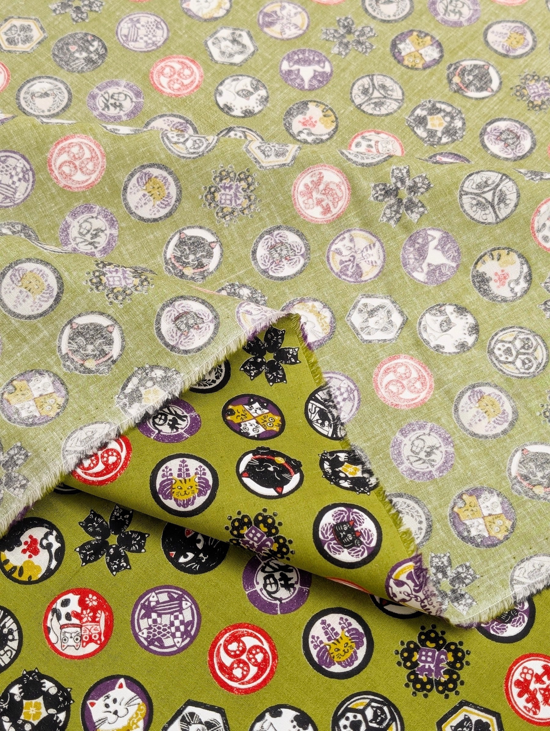 CoCo - Cat Crests Cotton Shirting Fabric - Green