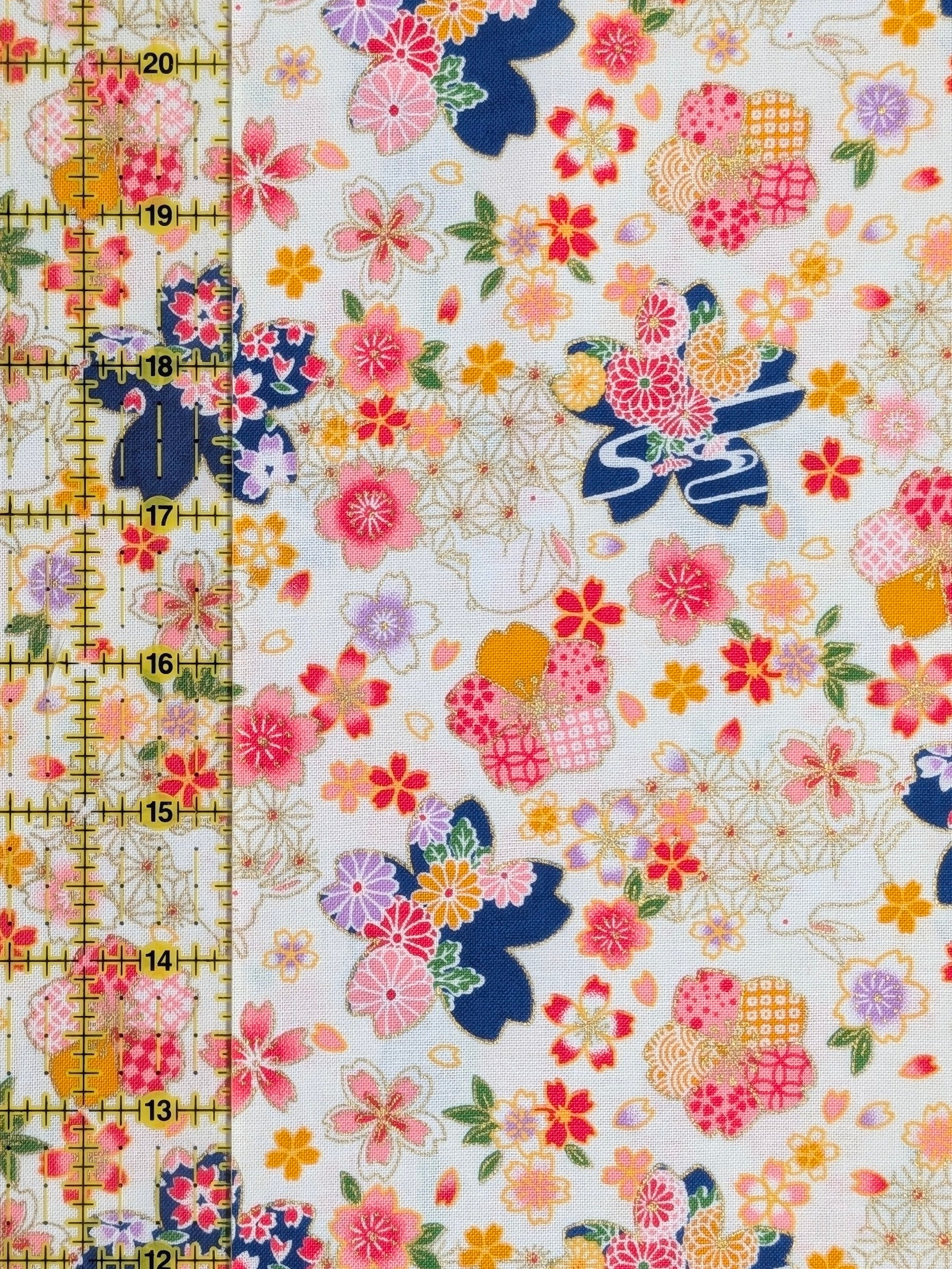 CoCo - Golden Rabbits & Cherry Blossoms Cotton Shirting Fabric - White
