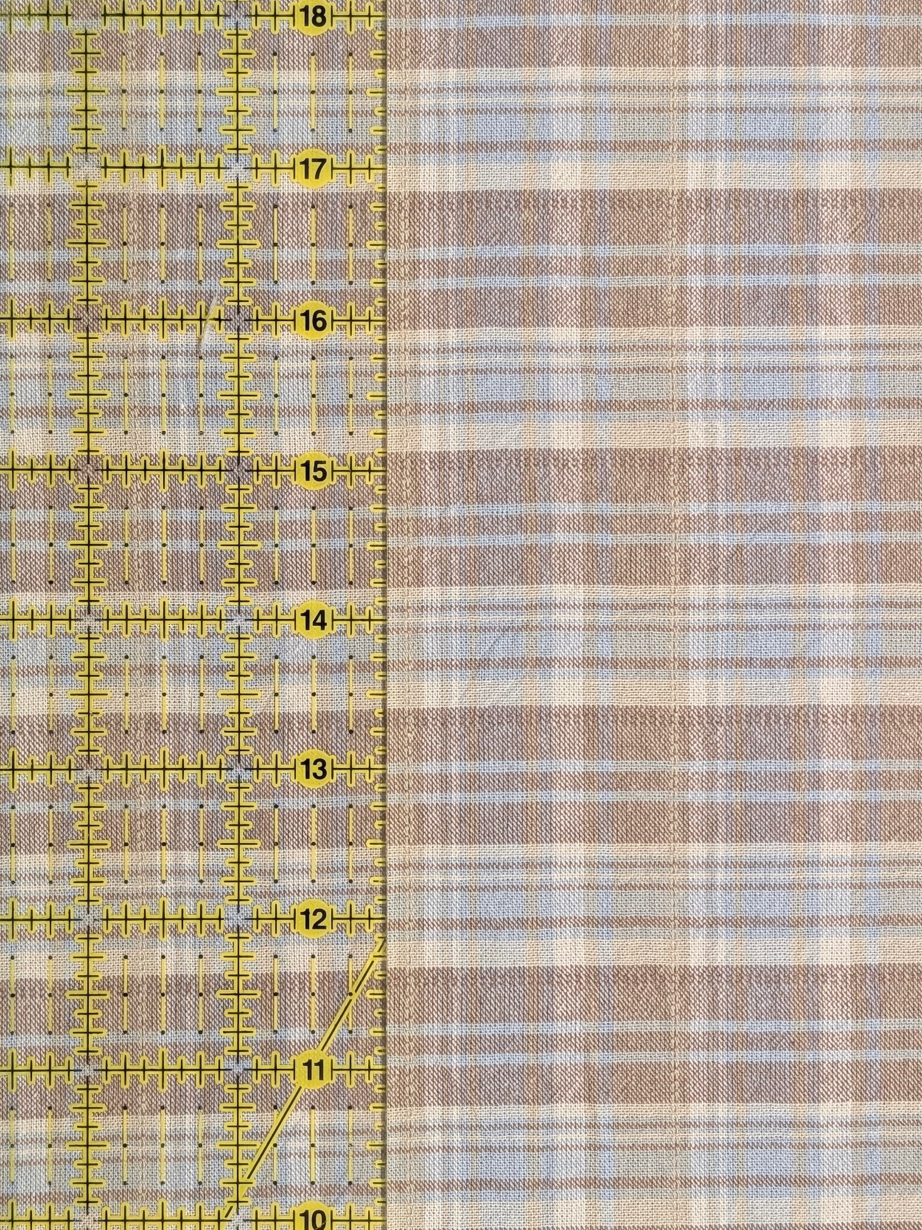 Textile Pantry - Madras Plaid Yarn Dyed Cotton Fabric - Pale Brown & Blue