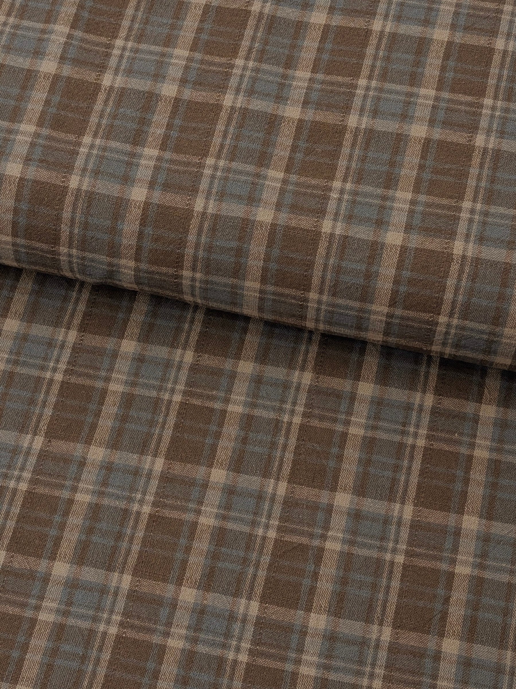 Textile Pantry - Madras Plaid Yarn Dyed Cotton Fabric - Dark Brown & Blue