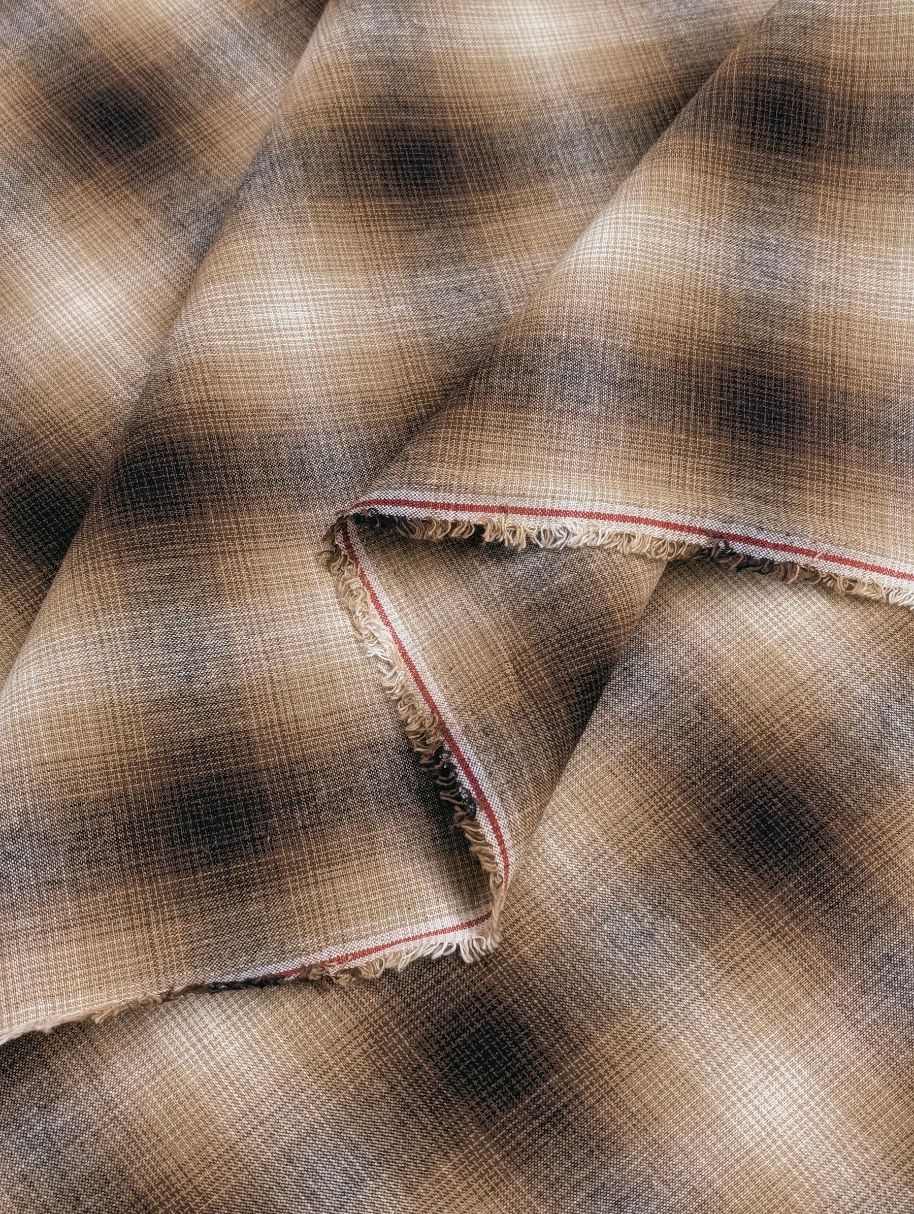 Handworks - Giant Windowpane Plaid Yarn Dyed Cotton Fabric - Burnt Orange