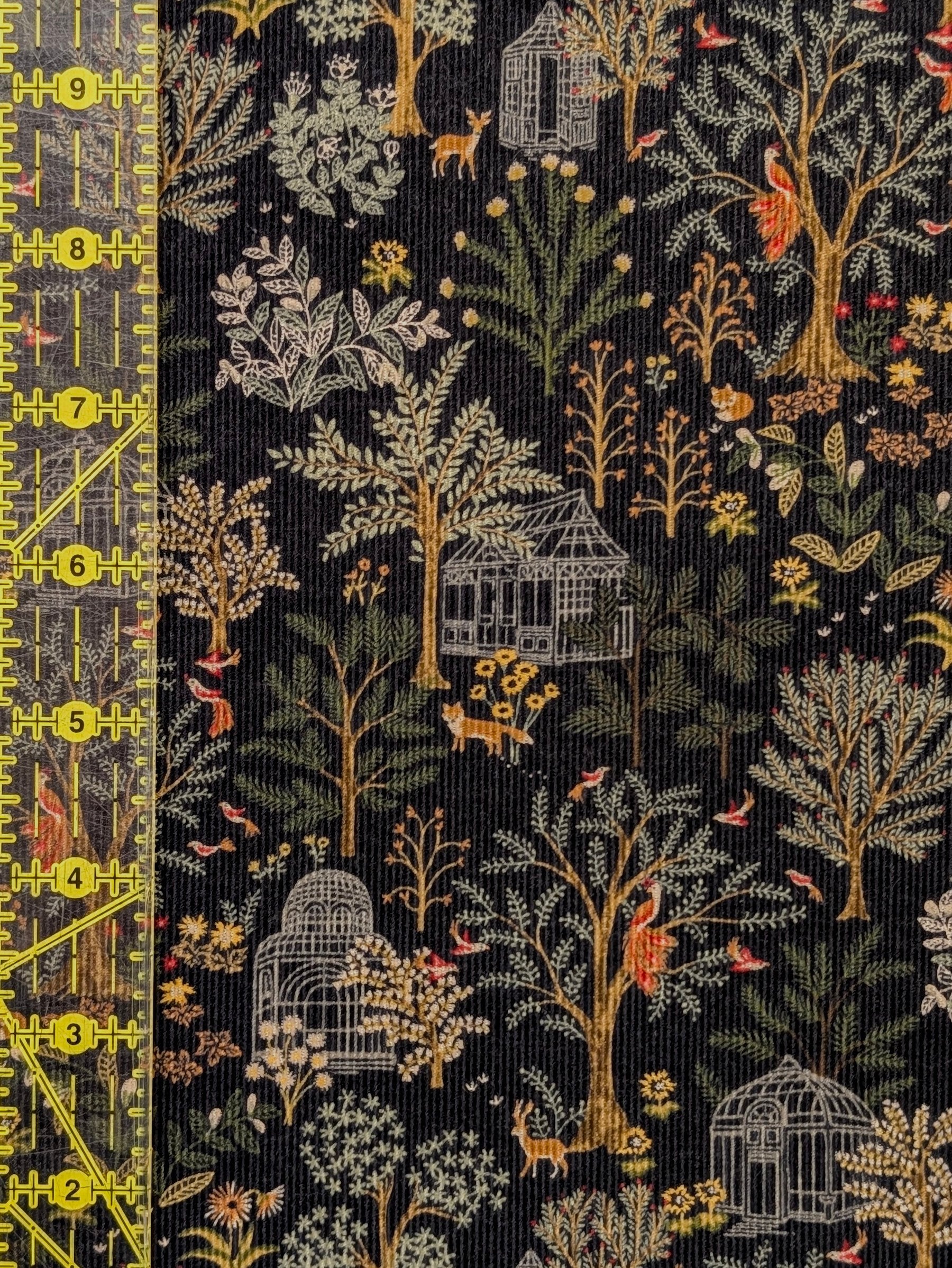 Hokkoh - Botanical Garden Cotton Needlecord Corduroy Fabric - Black