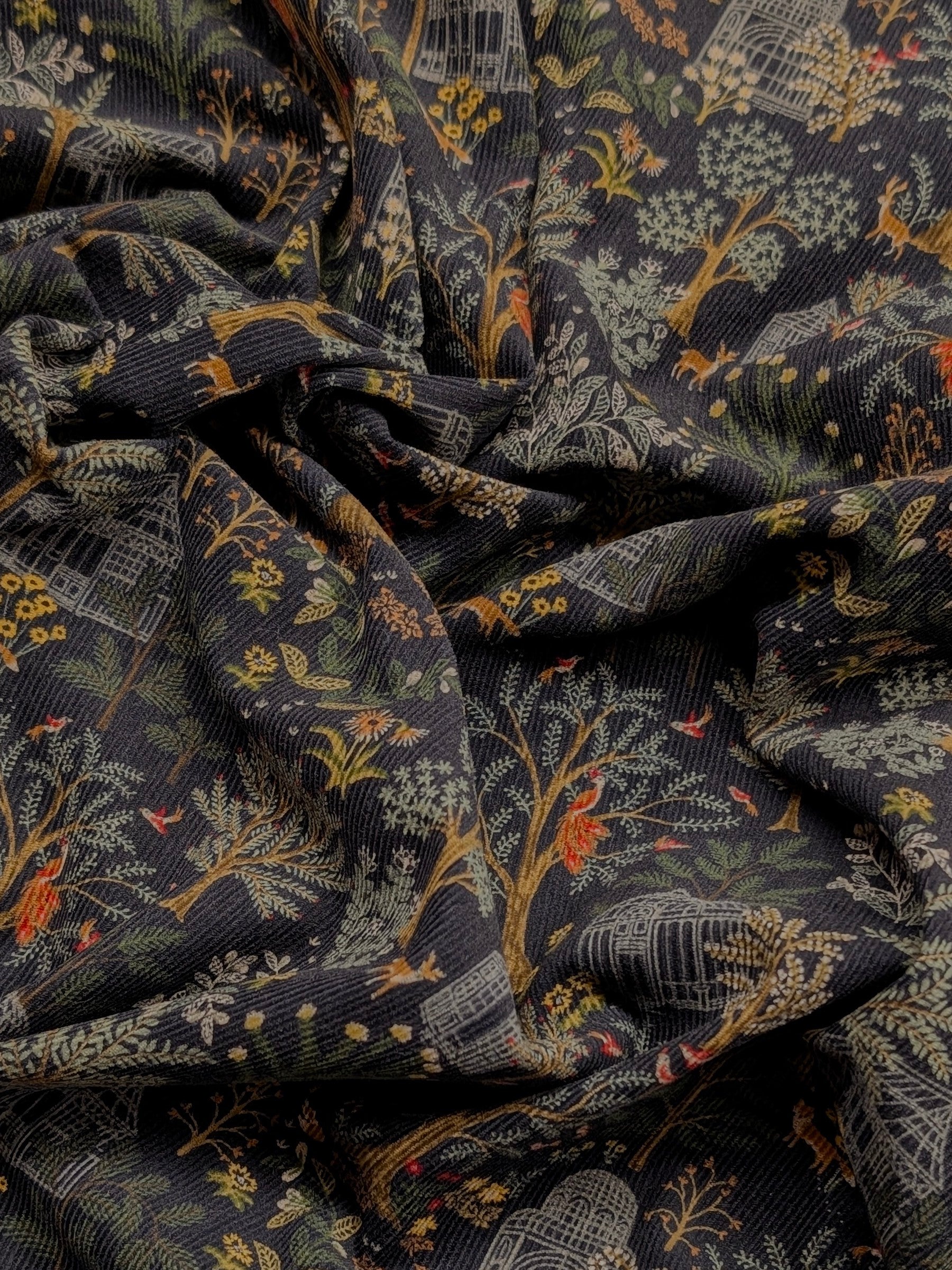 Hokkoh - Botanical Garden Cotton Needlecord Corduroy Fabric - Black