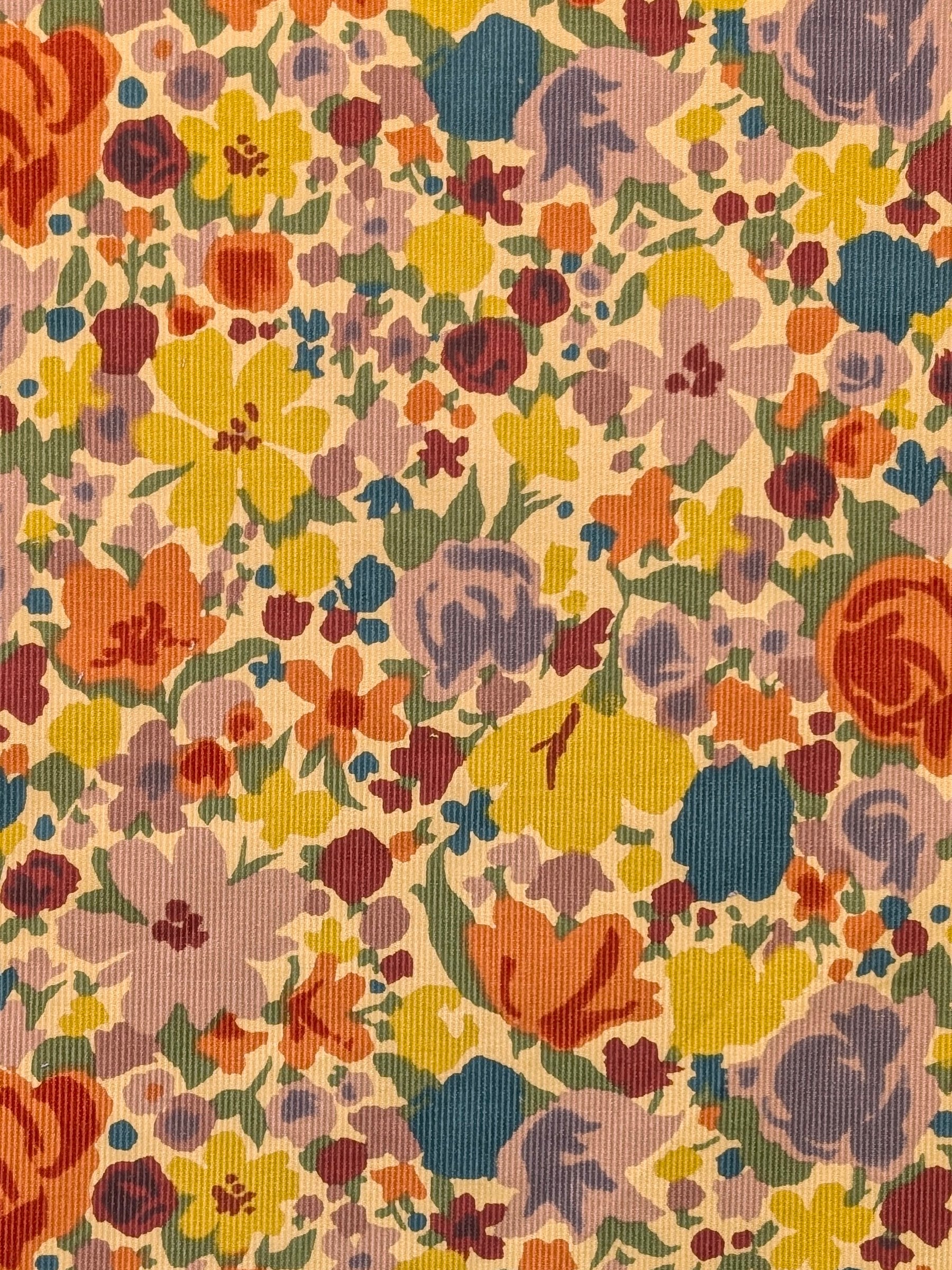Hokkoh - Block Flower Meadow Cotton Needlecord Corduroy Fabric - Beige