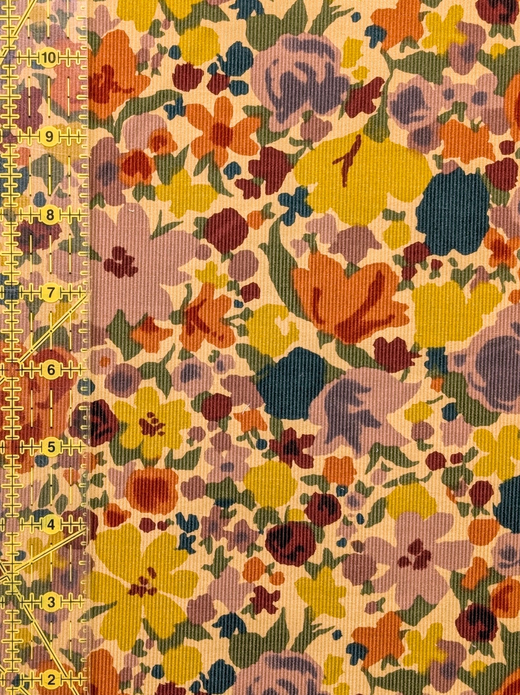 Hokkoh - Block Flower Meadow Cotton Needlecord Corduroy Fabric - Beige