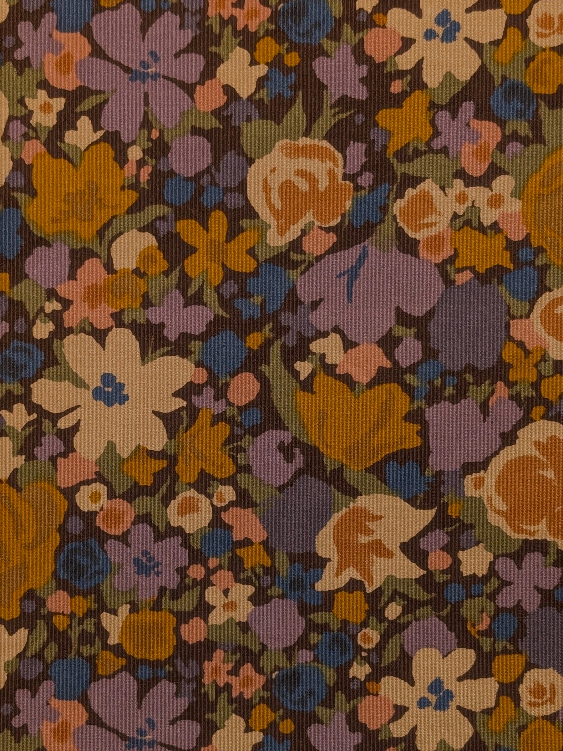 Hokkoh - Block Flower Meadow Cotton Needlecord Corduroy Fabric - Burgundy