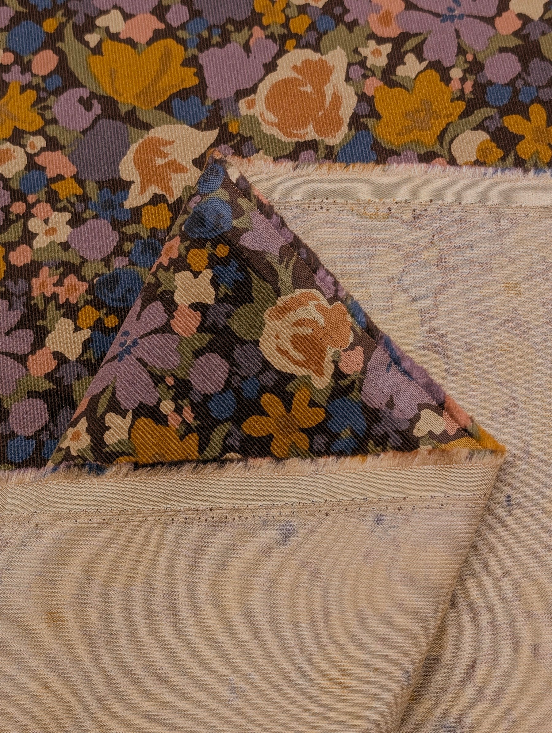 Hokkoh - Block Flower Meadow Cotton Needlecord Corduroy Fabric - Burgundy