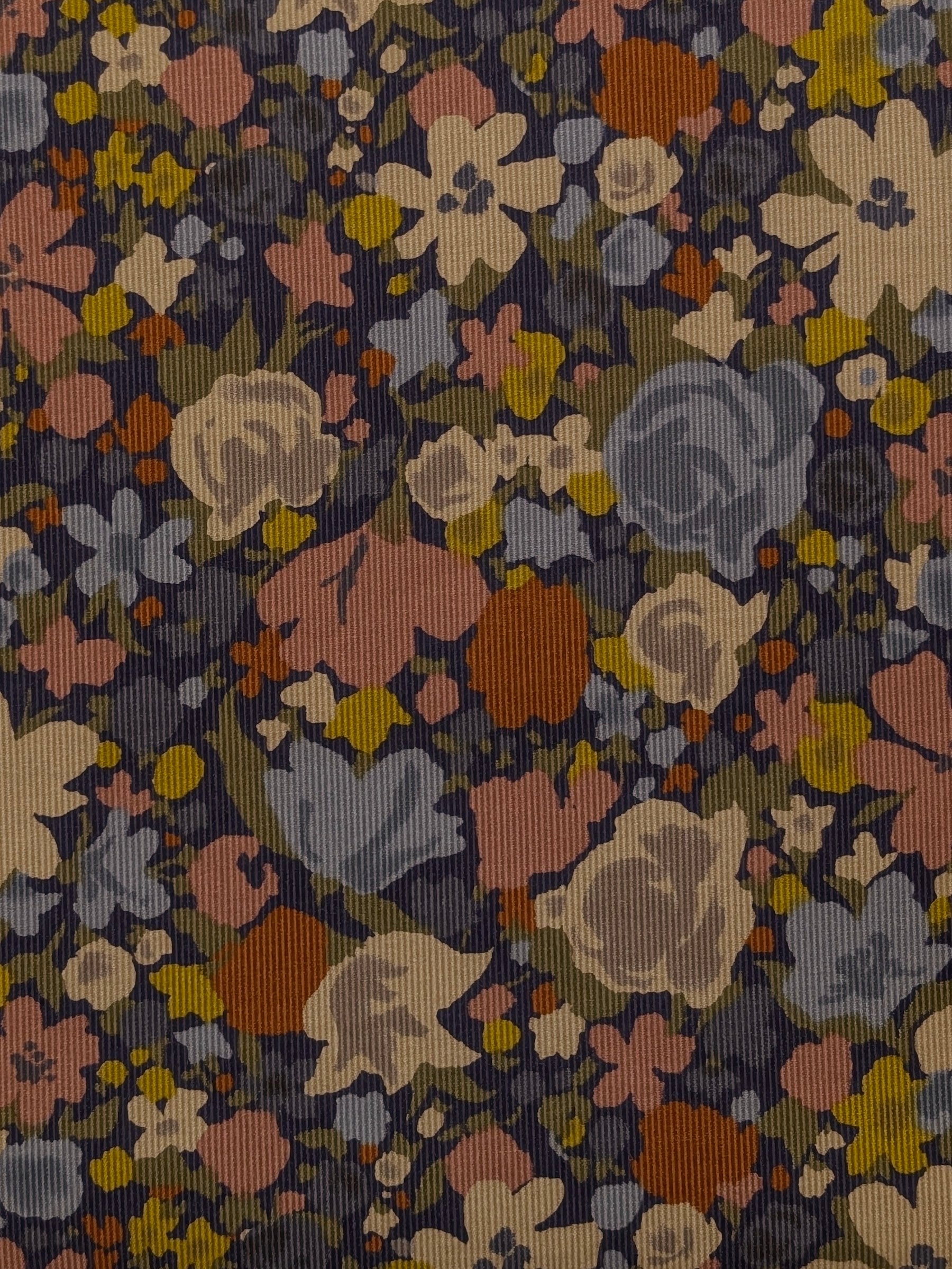 Hokkoh - Block Flower Meadow Cotton Needlecord Corduroy Fabric - Blue