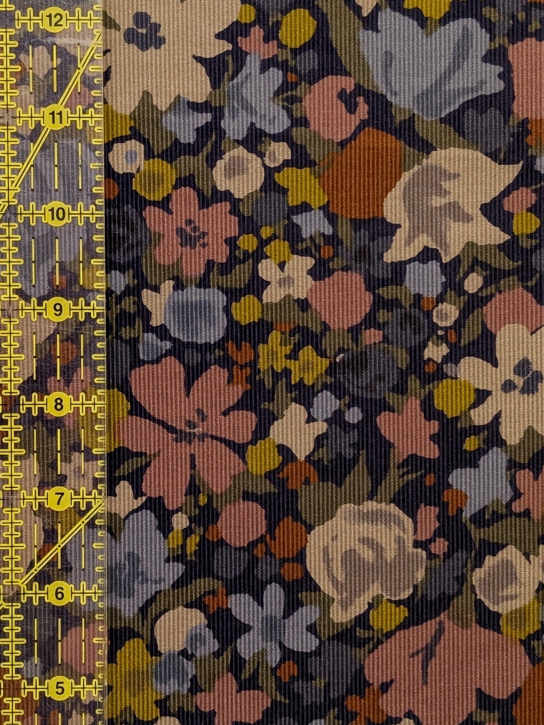 Hokkoh - Block Flower Meadow Cotton Needlecord Corduroy Fabric - Blue