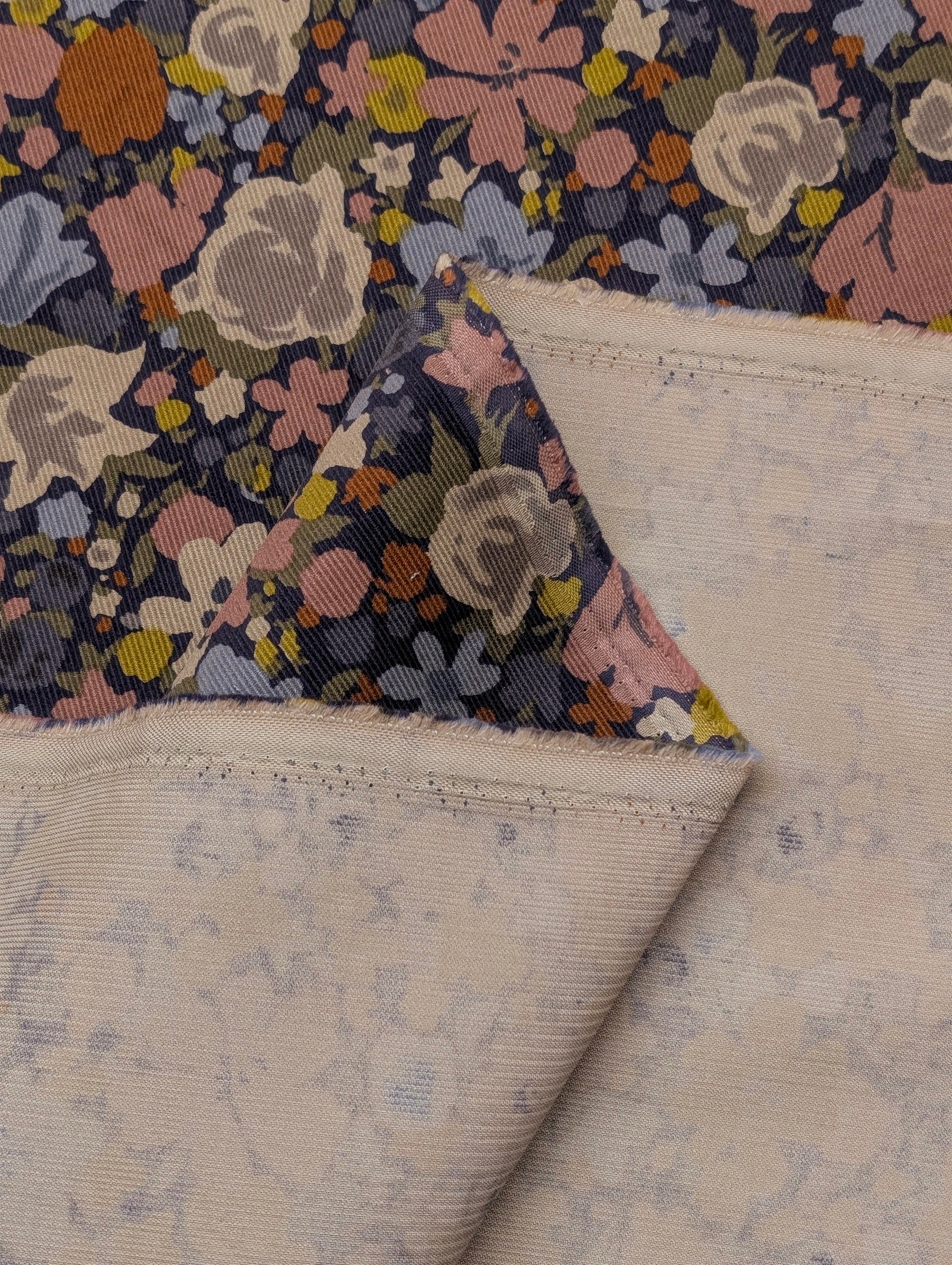 Hokkoh - Block Flower Meadow Cotton Needlecord Corduroy Fabric - Blue