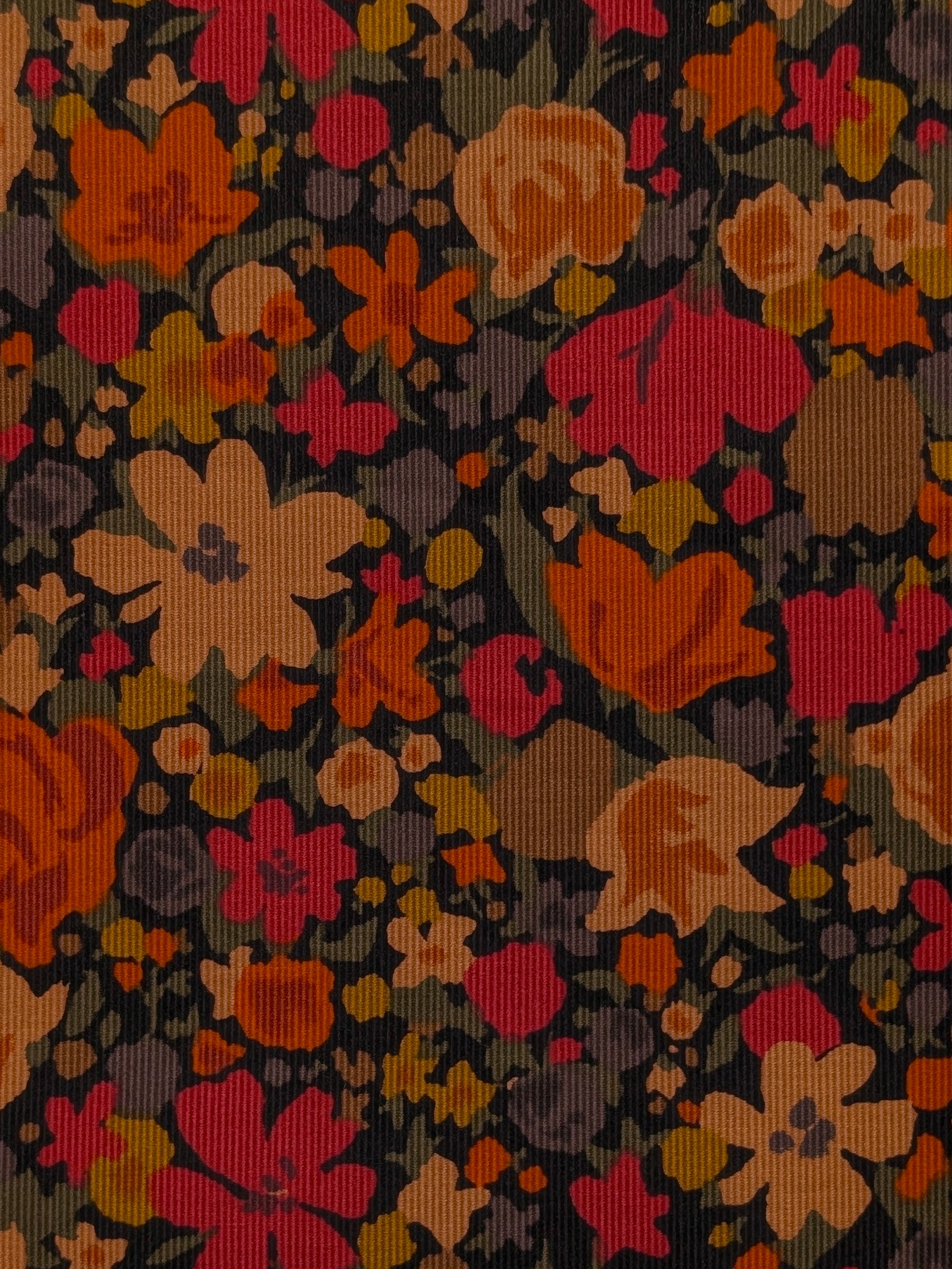 Hokkoh - Block Flower Meadow Cotton Needlecord Corduroy Fabric - Black