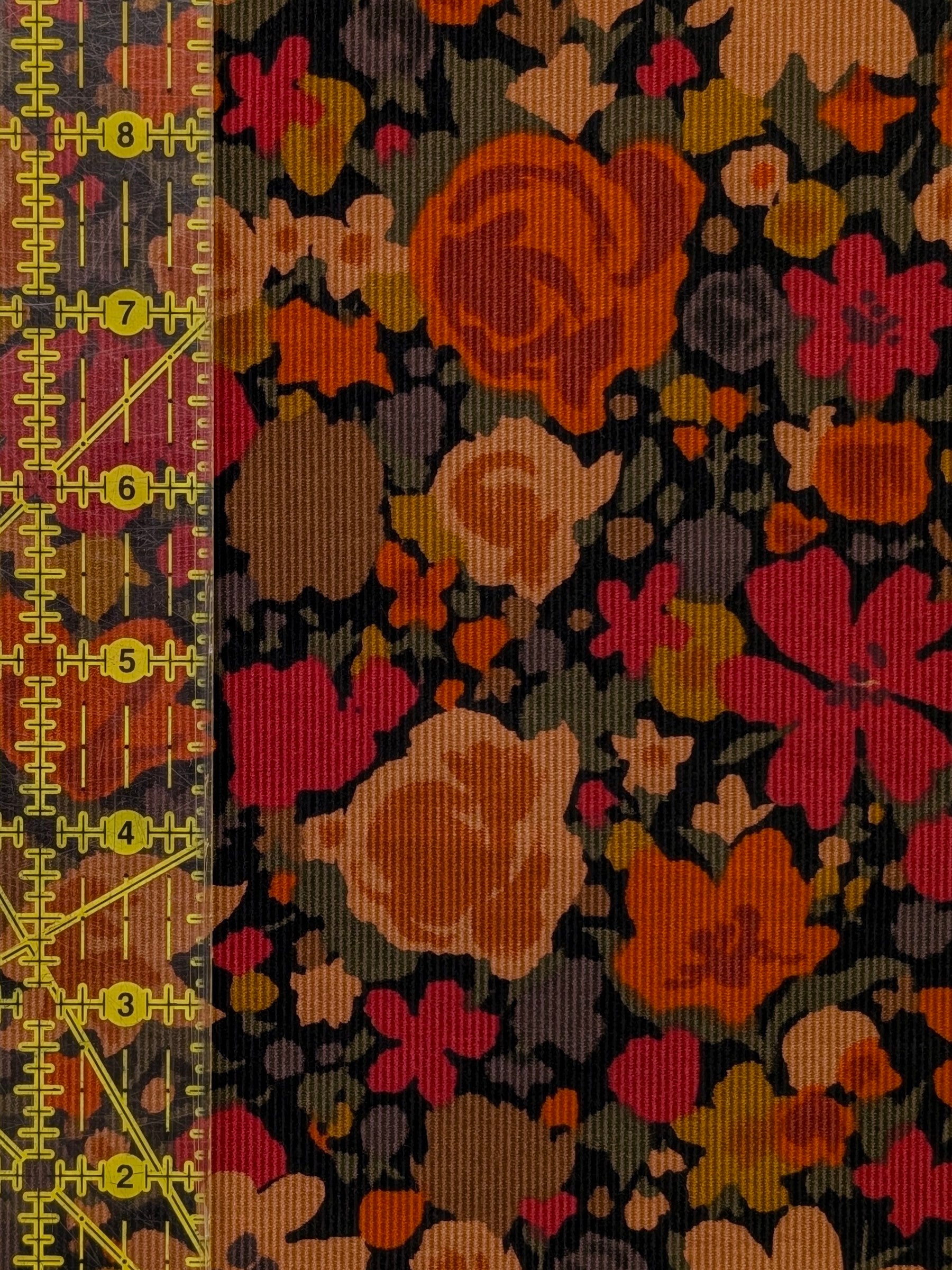 Hokkoh - Block Flower Meadow Cotton Needlecord Corduroy Fabric - Black