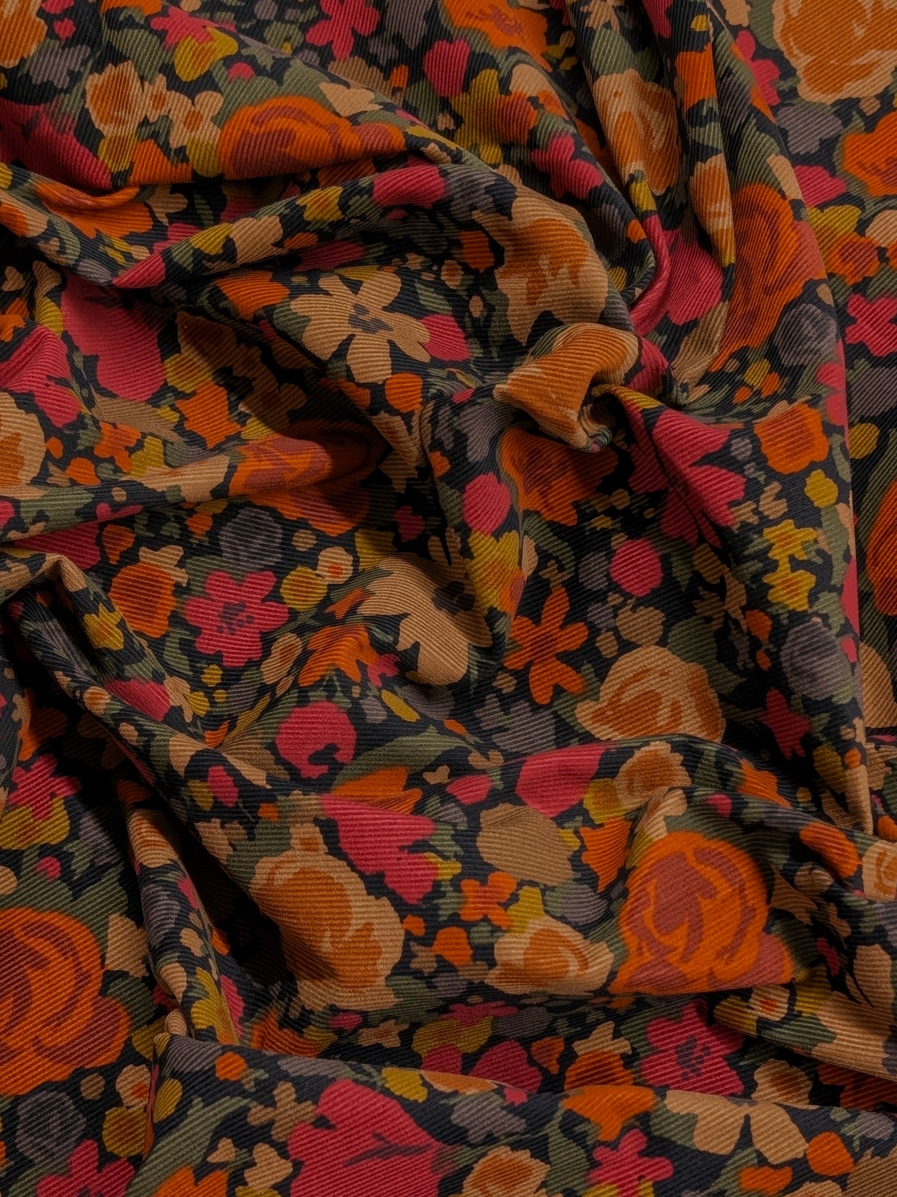 Hokkoh - Block Flower Meadow Cotton Needlecord Corduroy Fabric - Black