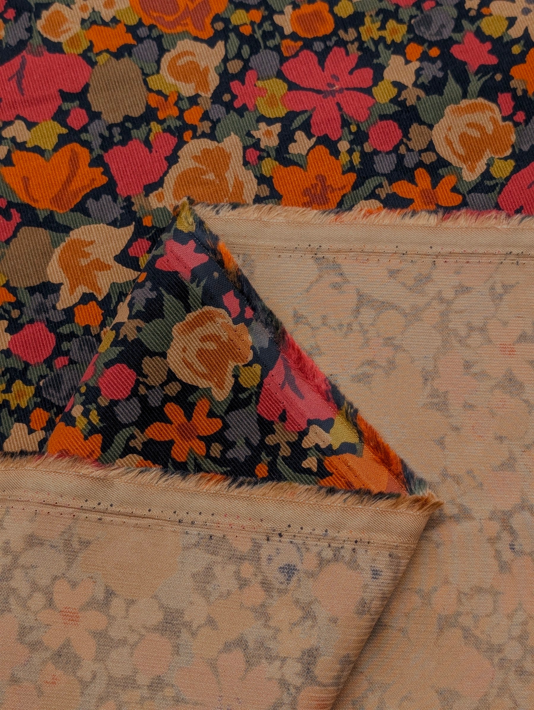 Hokkoh - Block Flower Meadow Cotton Needlecord Corduroy Fabric - Black