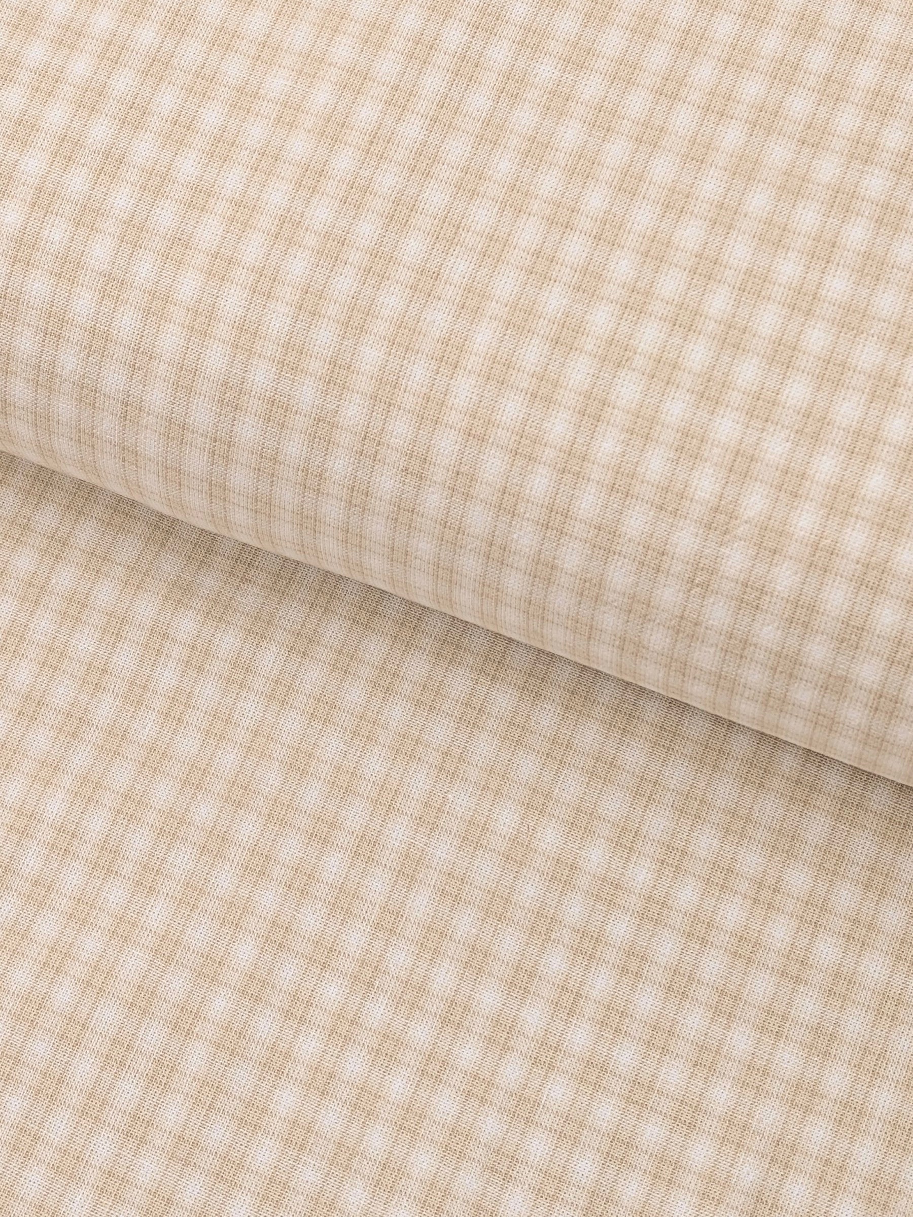 Handworks - Small Gingham Check Yarn Dyed Cotton Fabric - Beige