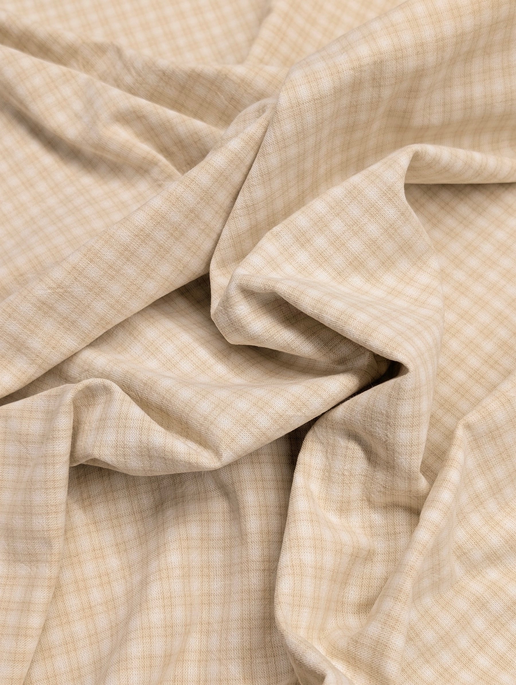 Handworks - Small Gingham Check Yarn Dyed Cotton Fabric - Beige