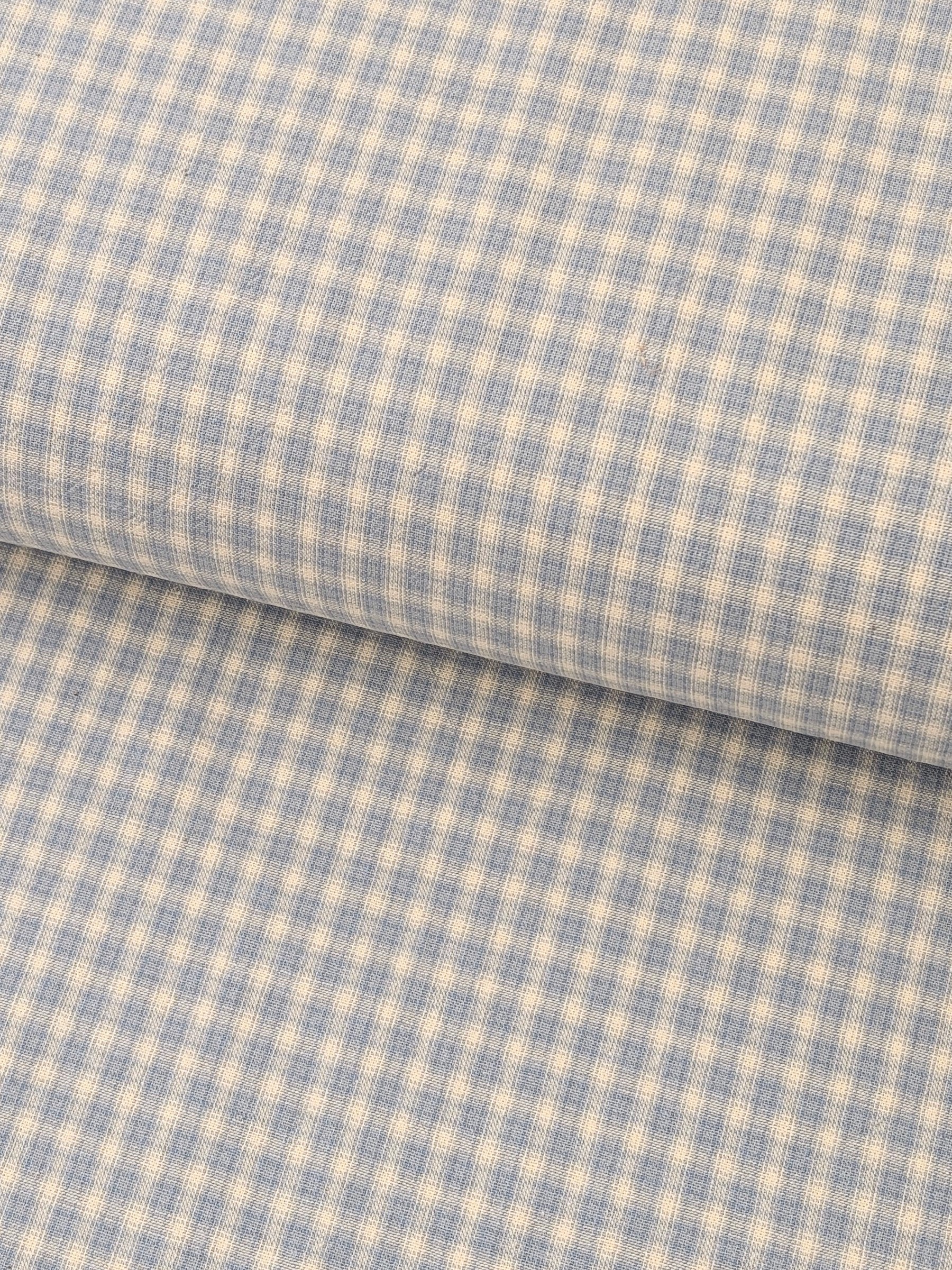 Handworks - Small Gingham Check Yarn Dyed Cotton Fabric - Light Blue