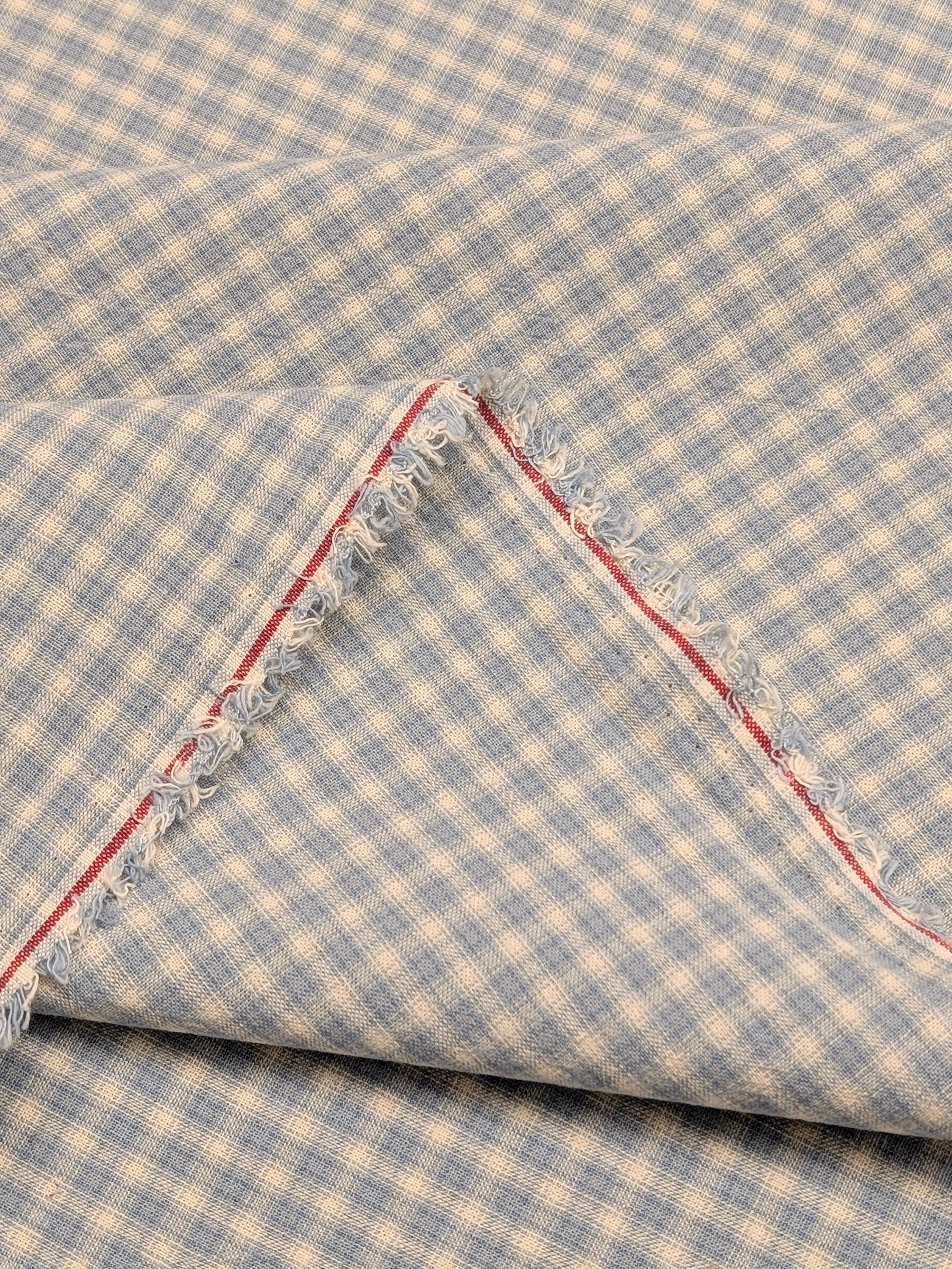 Handworks - Small Gingham Check Yarn Dyed Cotton Fabric - Light Blue