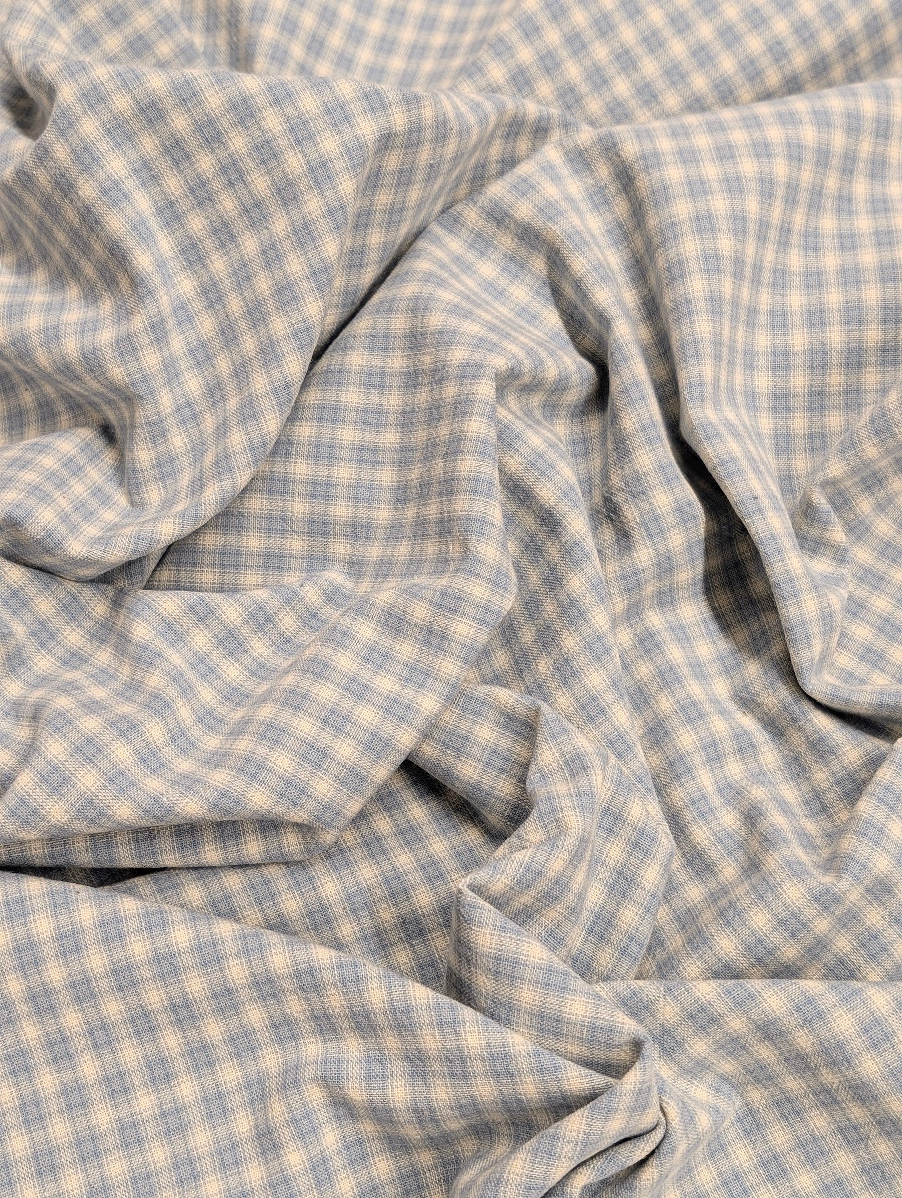 Handworks - Small Gingham Check Yarn Dyed Cotton Fabric - Light Blue
