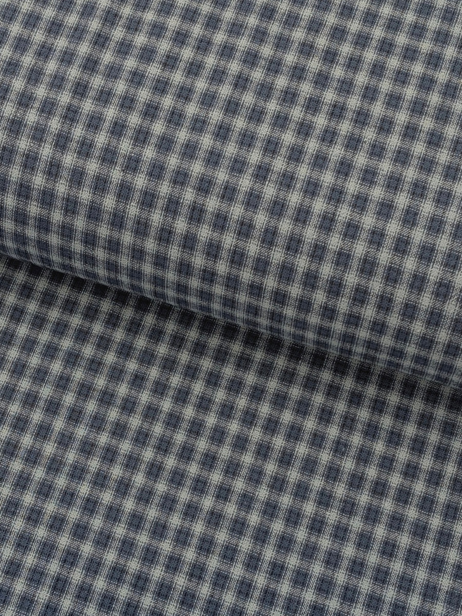 Handworks - Small Gingham Check Yarn Dyed Cotton Fabric - Medium Blue