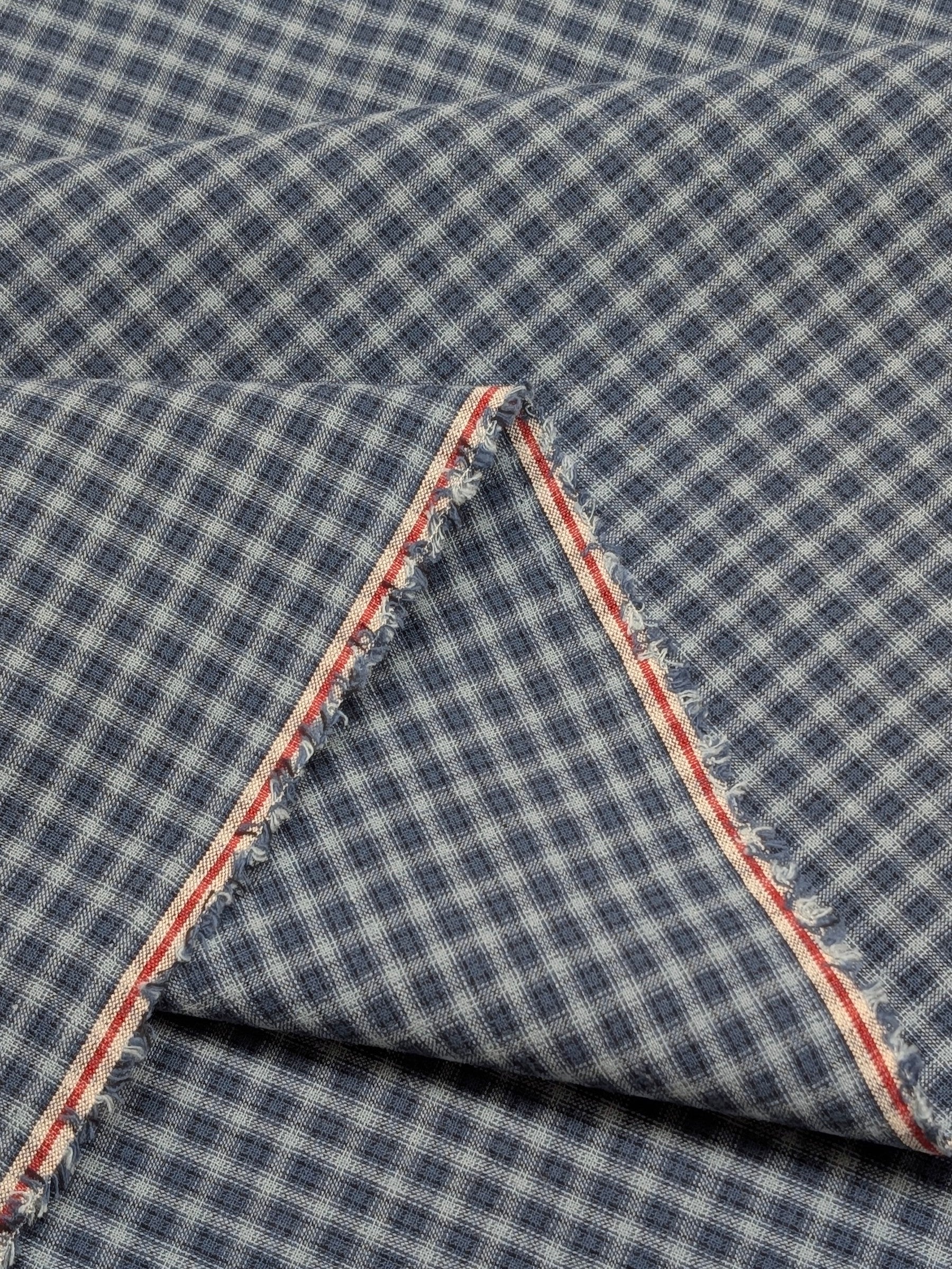 Handworks - Small Gingham Check Yarn Dyed Cotton Fabric - Medium Blue