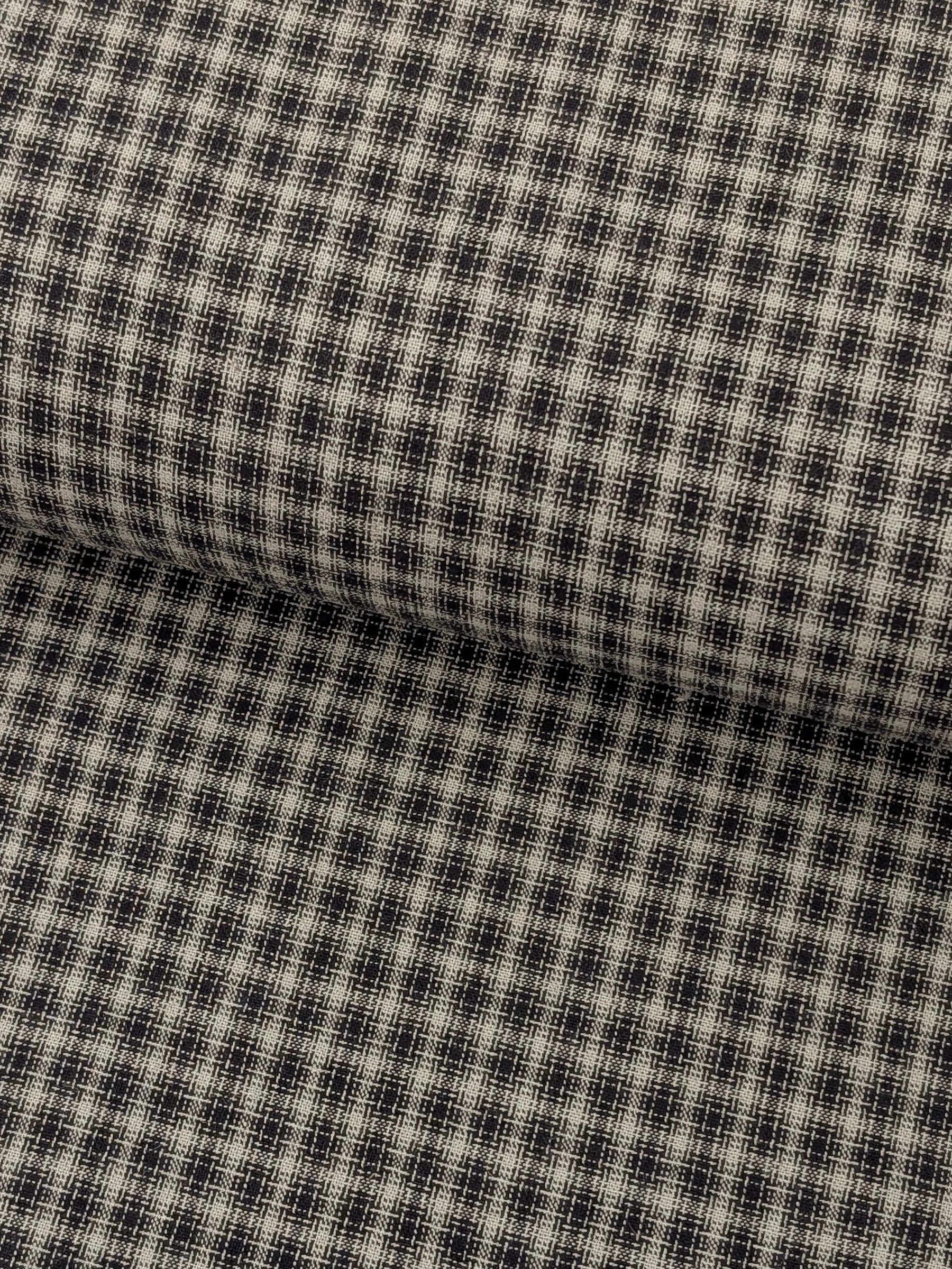 Handworks - Small Gingham Check Yarn Dyed Cotton Fabric - Gray & Black