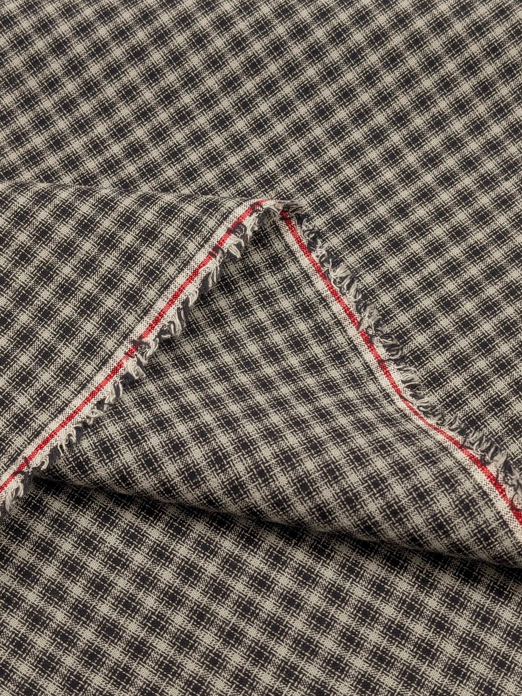 Handworks - Small Gingham Check Yarn Dyed Cotton Fabric - Gray & Black