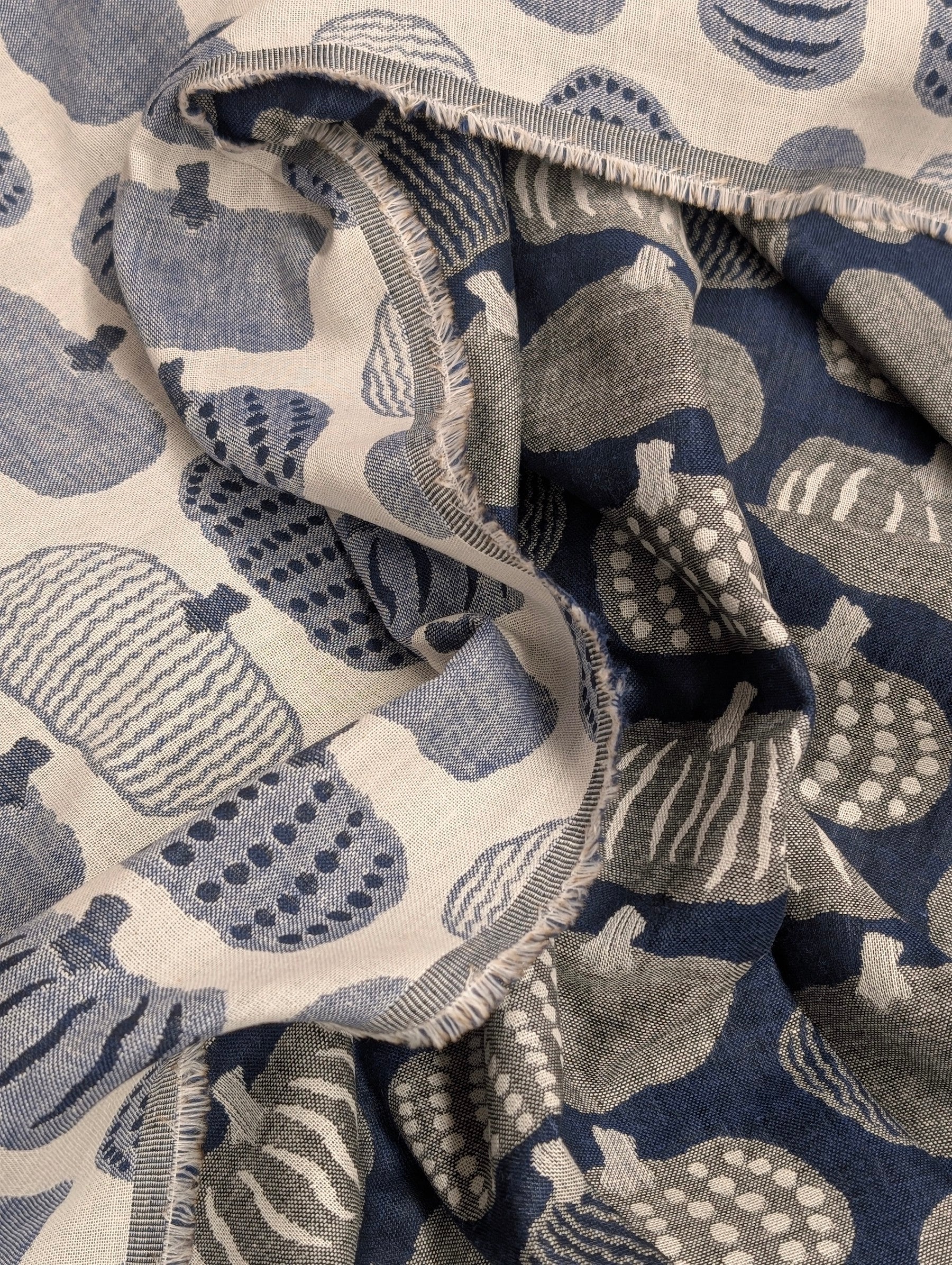 Kobayashi - Pumpkin Double Sided Jacquard Cotton Fabric - Blue & Beige