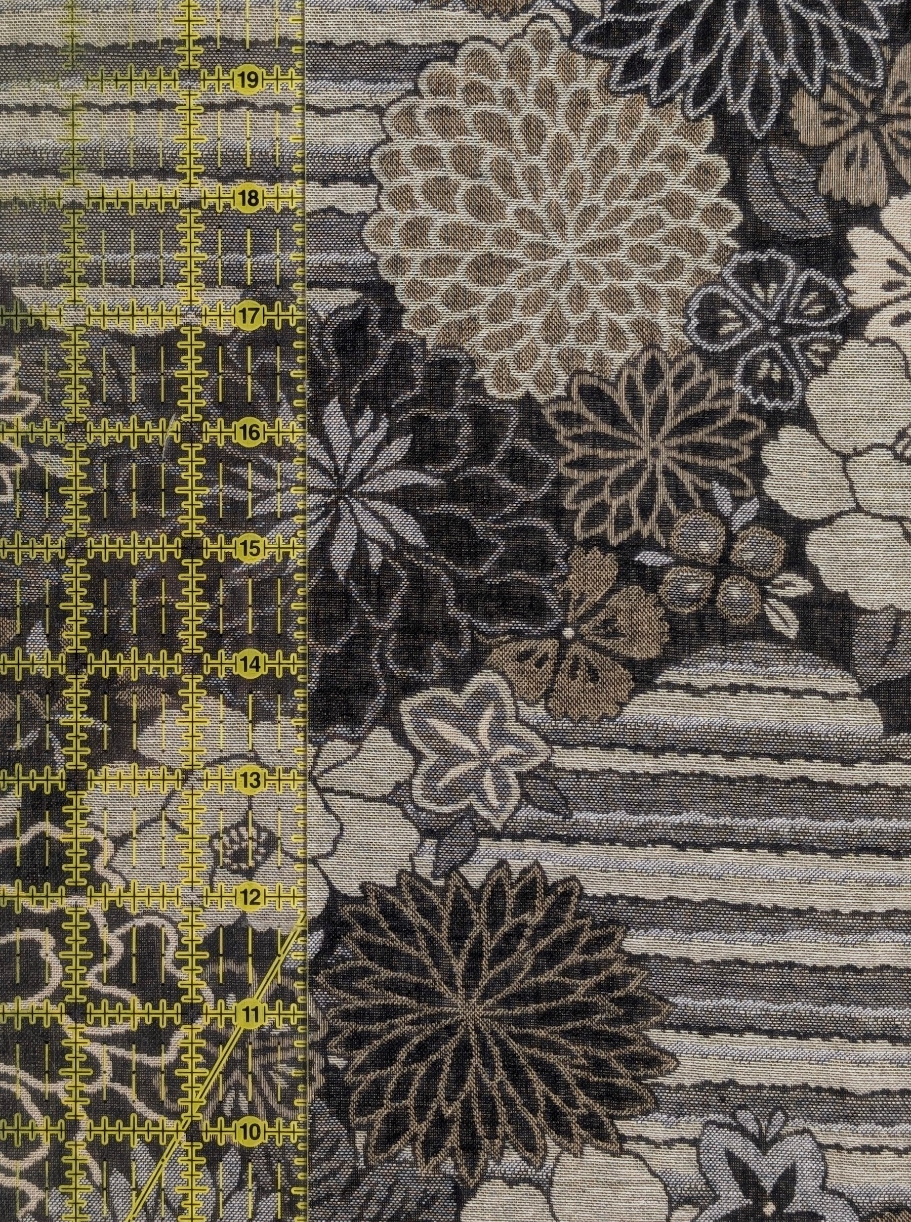 Kobayashi - Floral Blooms with Stripes Double Sided Jacquard Cotton Fabric - Black & Beige