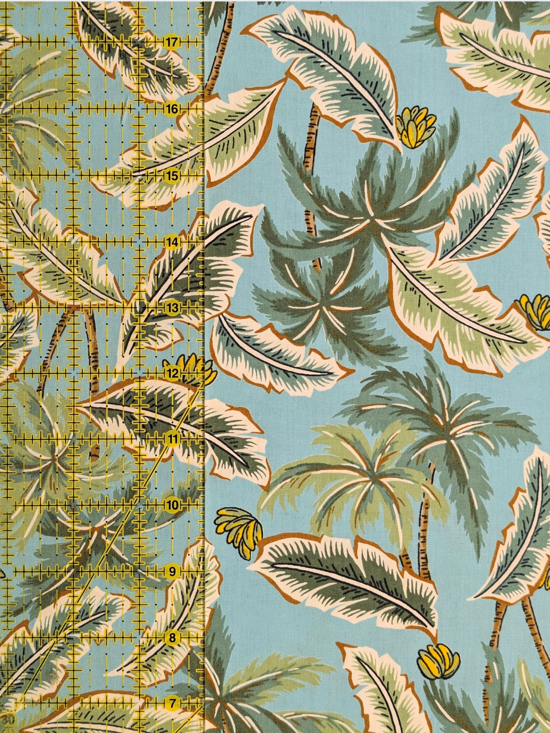 Sevenberry - Tropical Palms Cotton Broadcloth Fabric - Turquoise