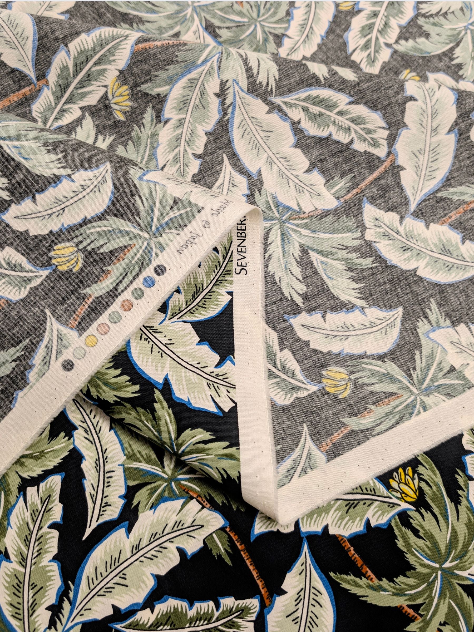 Sevenberry - Tropical Palms Cotton Broadcloth Fabric - Black