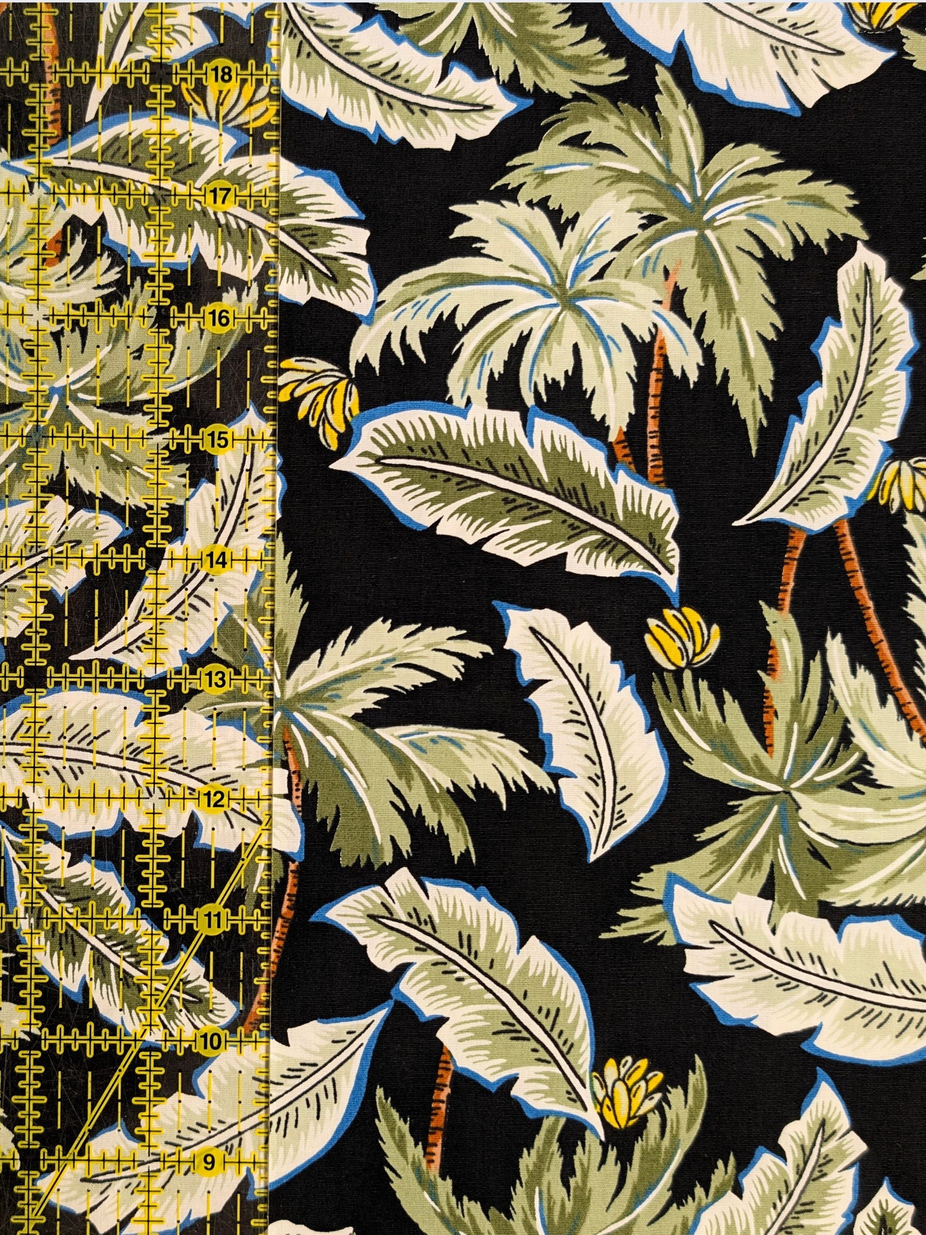 Sevenberry - Tropical Palms Cotton Broadcloth Fabric - Black