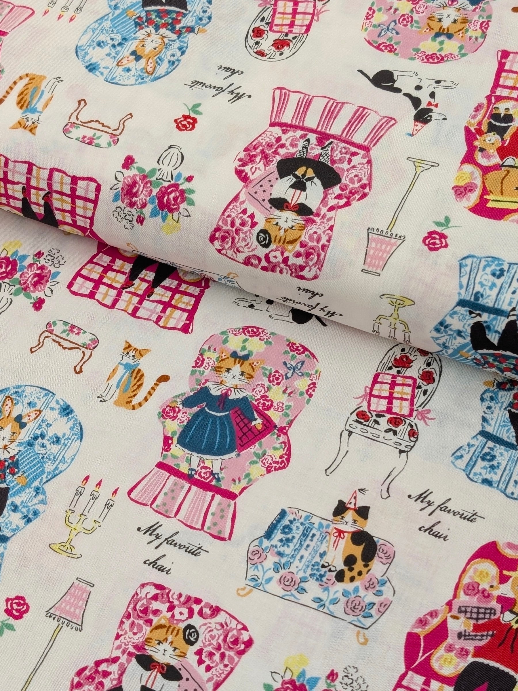 Yuwa - My Favorite Chair Cotton Shirting Fabric - White
