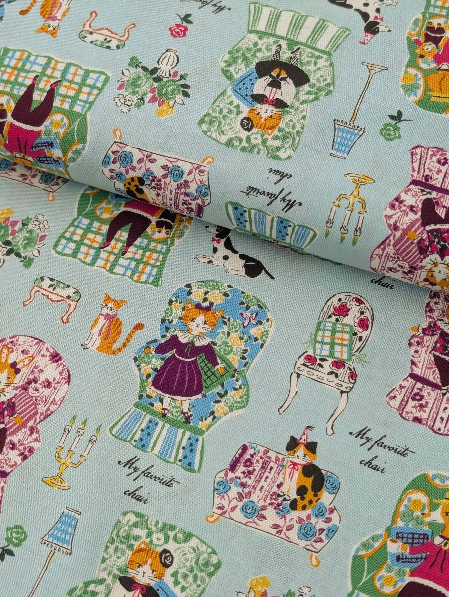 Yuwa - My Favorite Chair Cotton Shirting Fabric - Teal