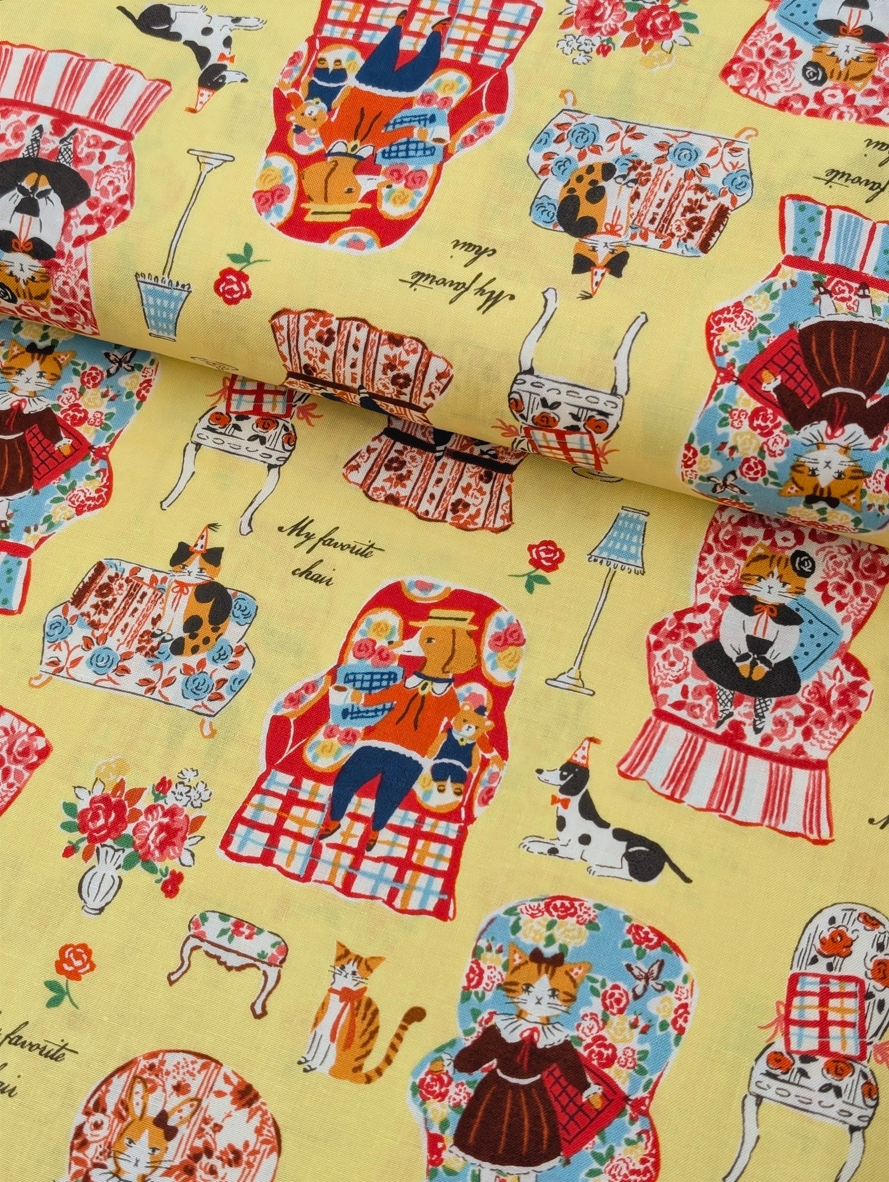 Yuwa - My Favorite Chair Cotton Shirting Fabric - Yellow