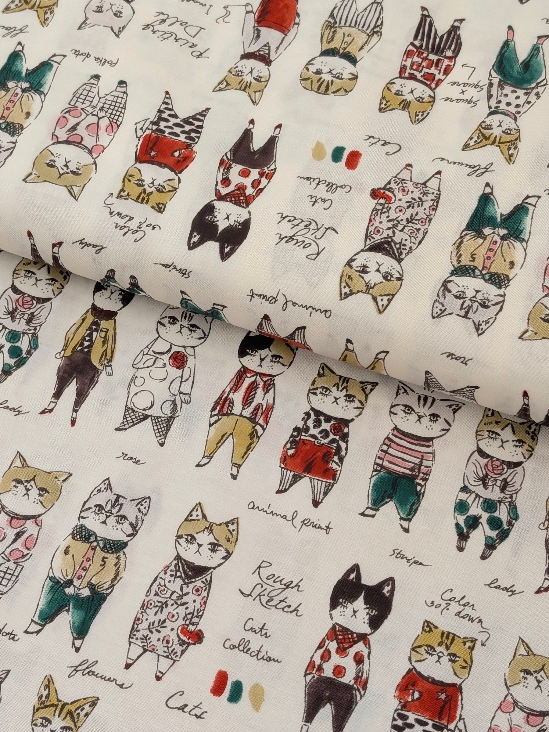 Yuwa - Concept Cats Cotton Shirting Fabric - White