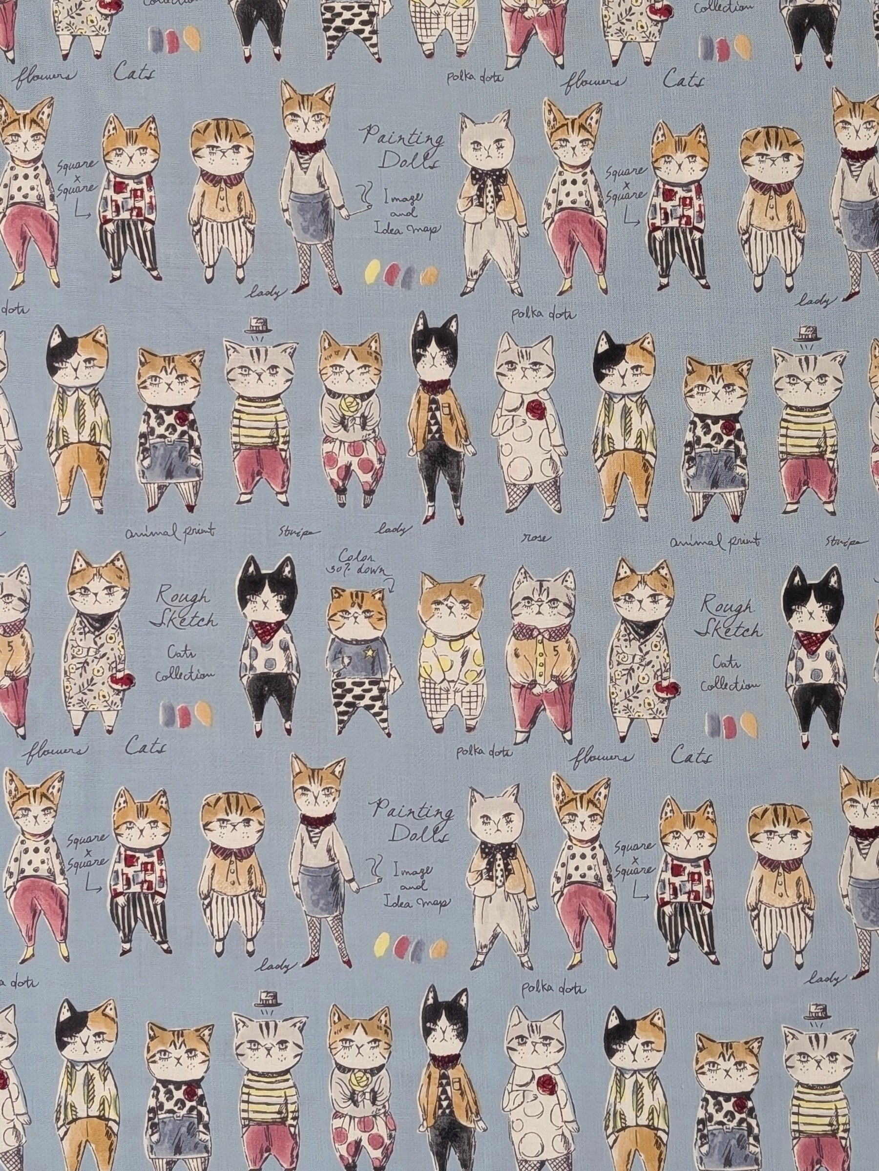 Yuwa - Concept Cats Cotton Shirting Fabric - Blue