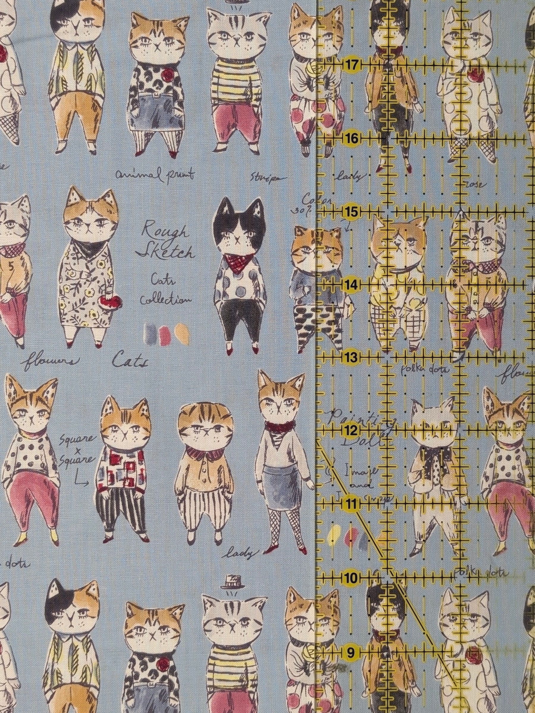 Yuwa - Concept Cats Cotton Shirting Fabric - Blue
