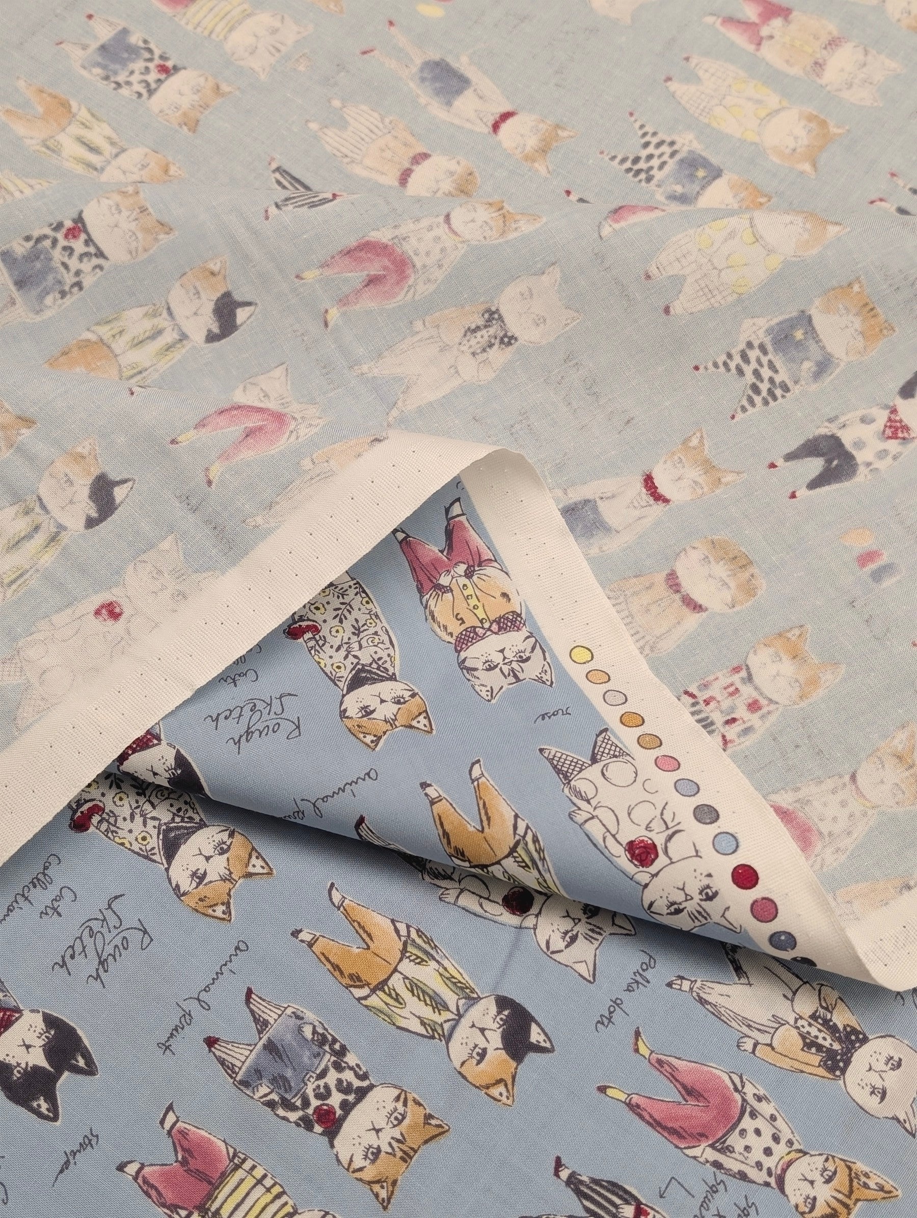 Yuwa - Concept Cats Cotton Shirting Fabric - Blue