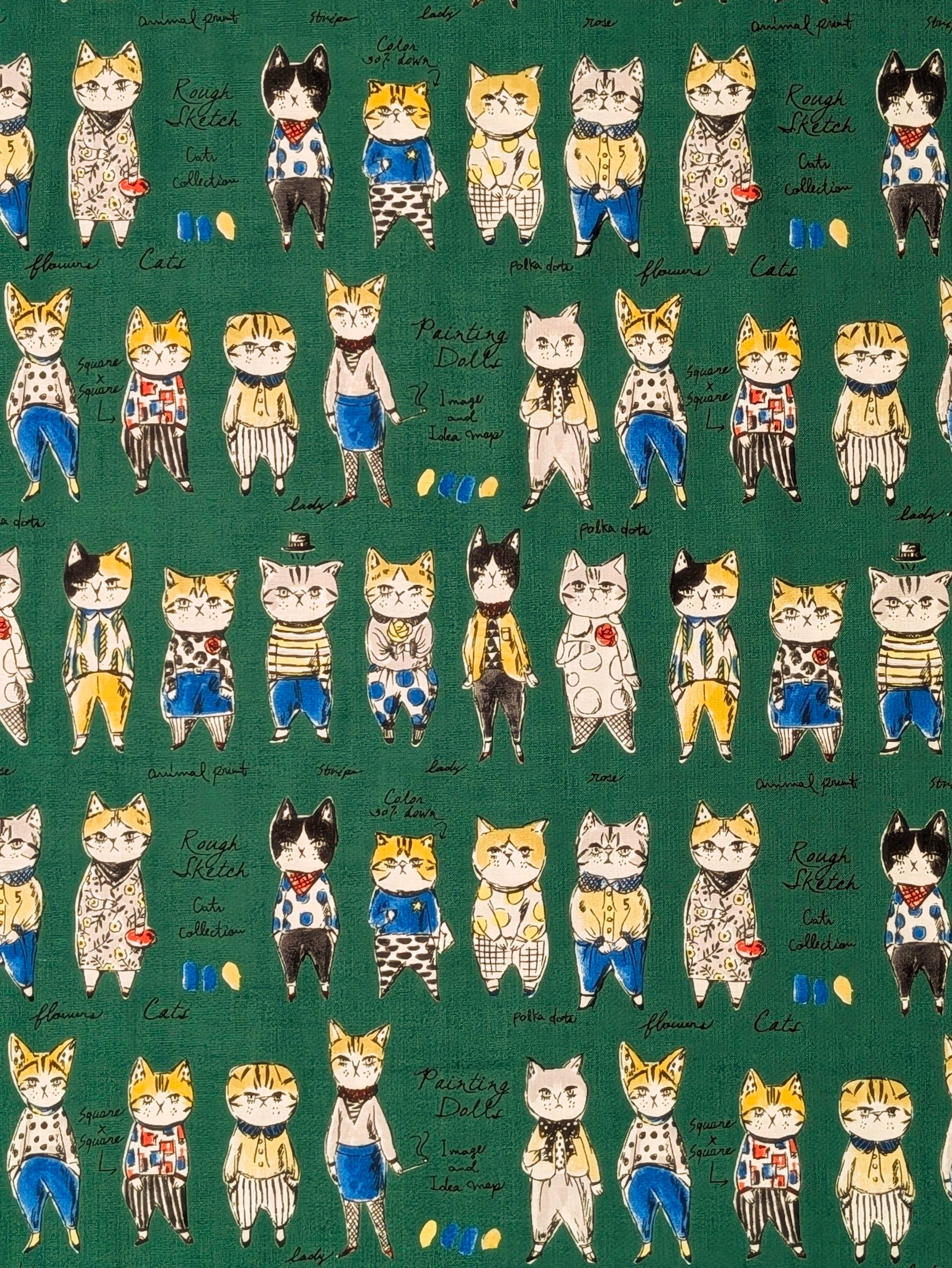 Yuwa - Concept Cats Cotton Shirting Fabric - Green