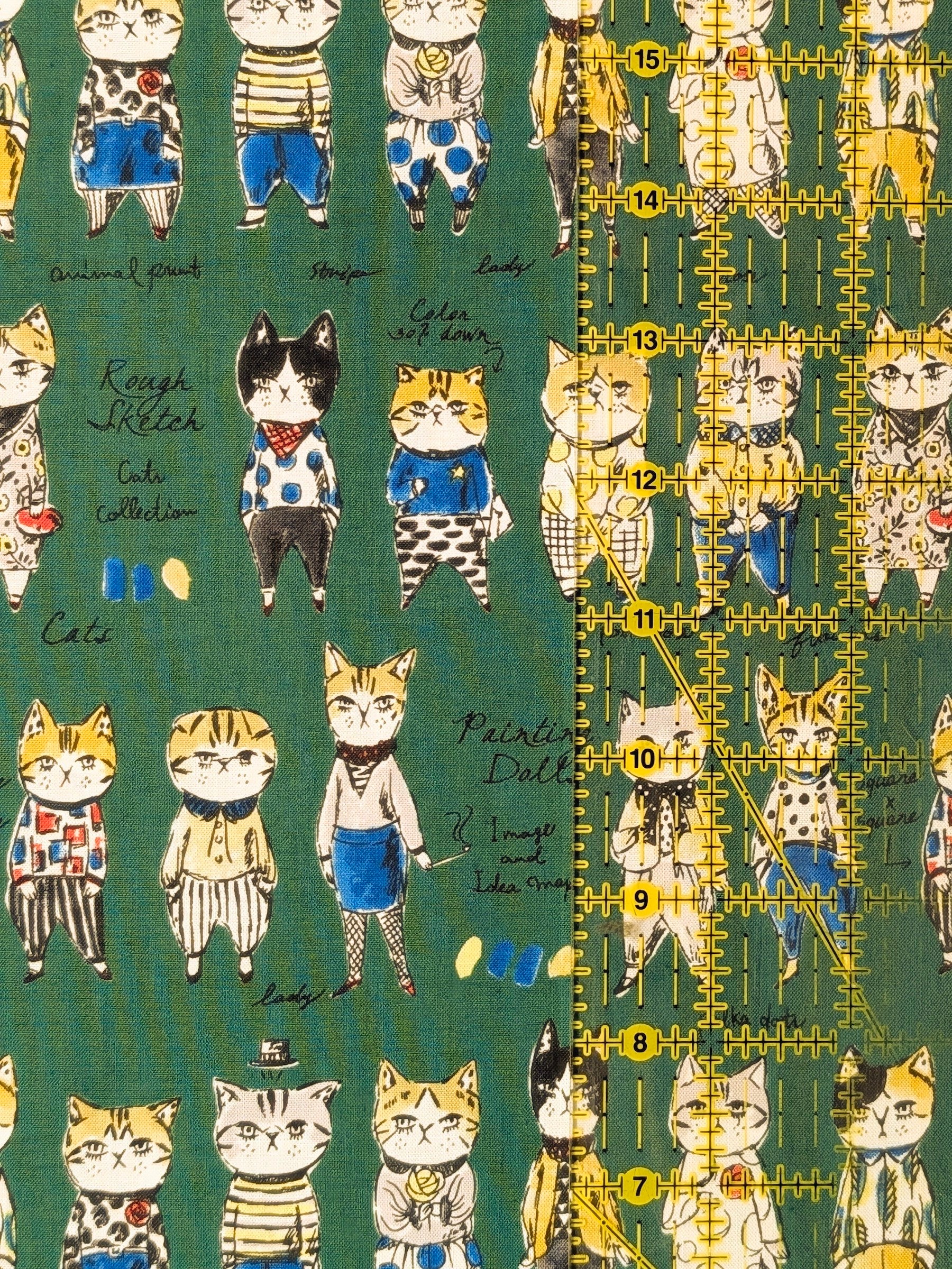 Yuwa - Concept Cats Cotton Shirting Fabric - Green