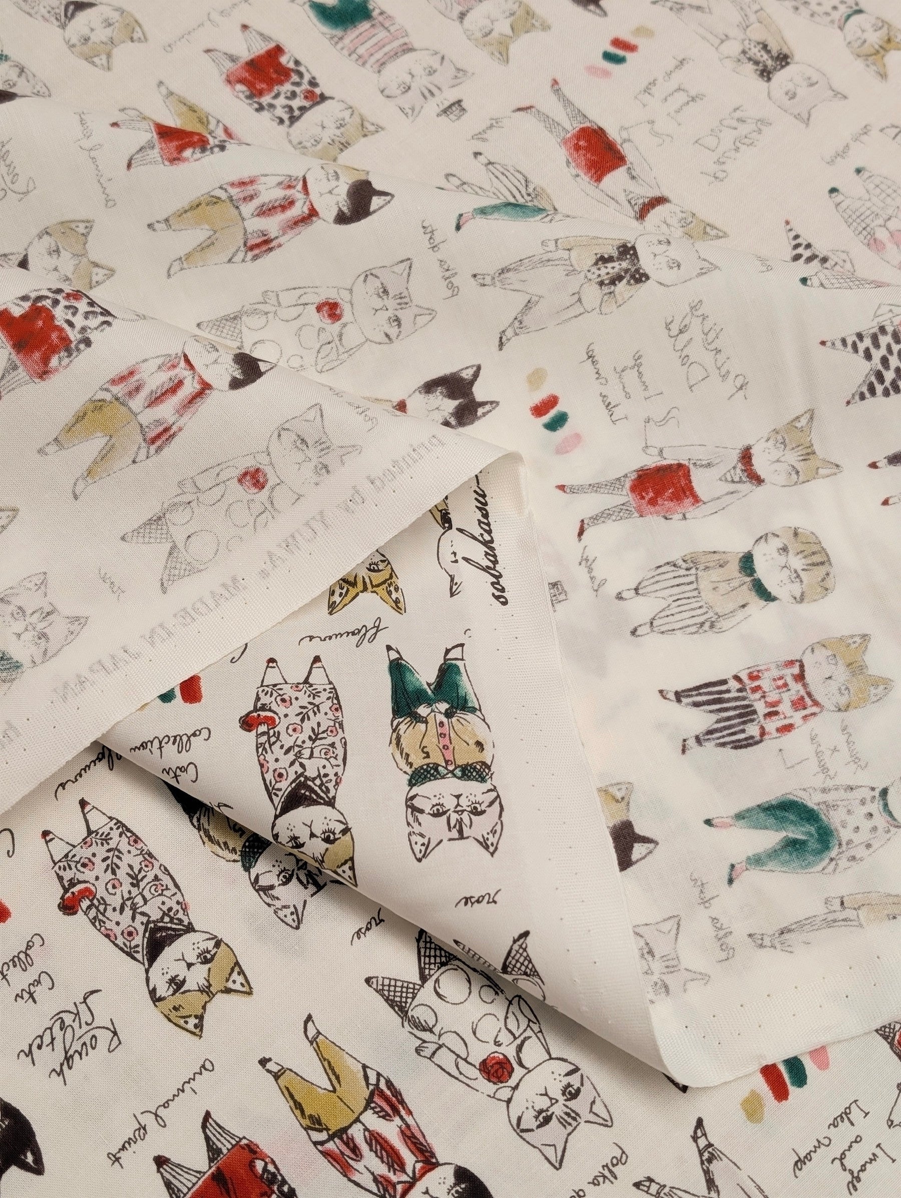 Yuwa - Concept Cats Cotton Shirting Fabric - White