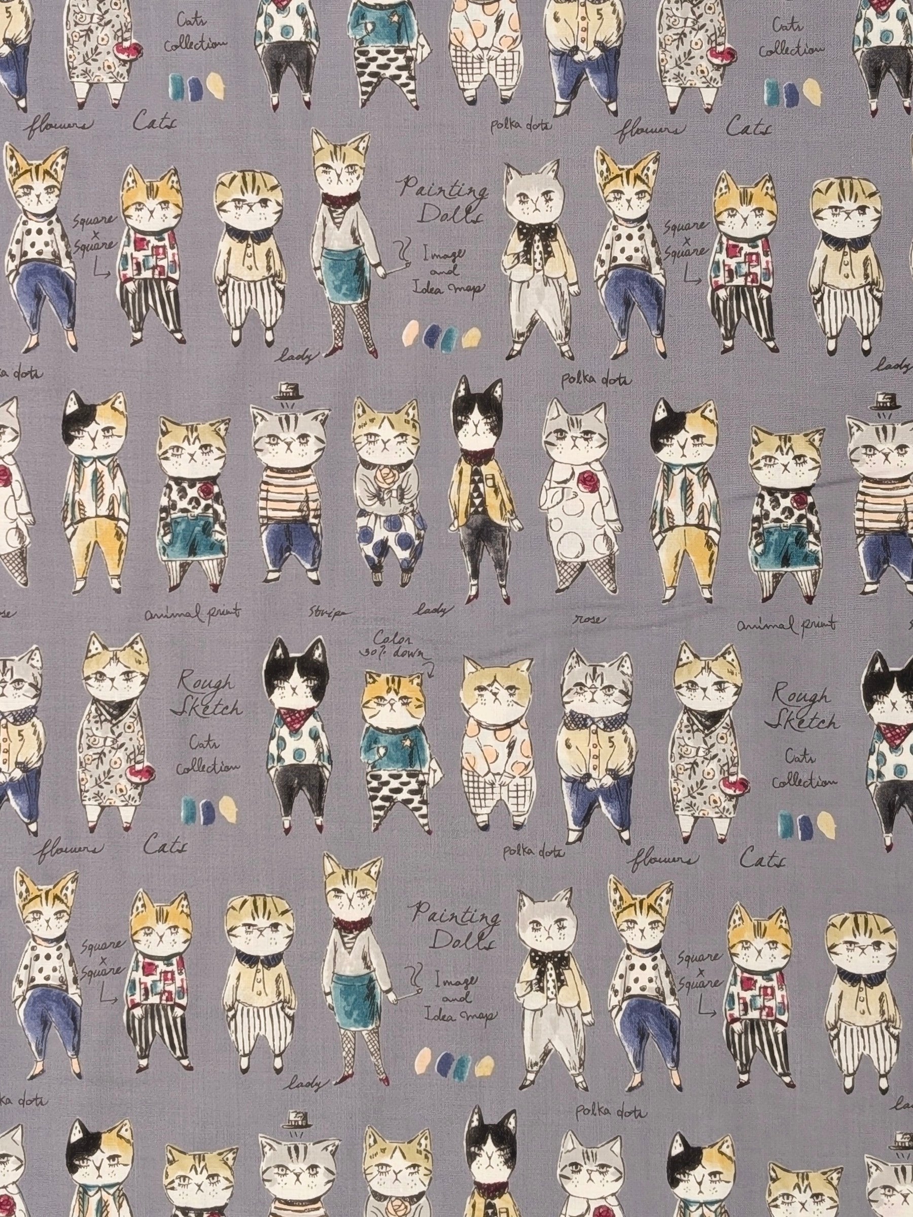 Yuwa - Concept Cats Cotton Shirting Fabric - Gray