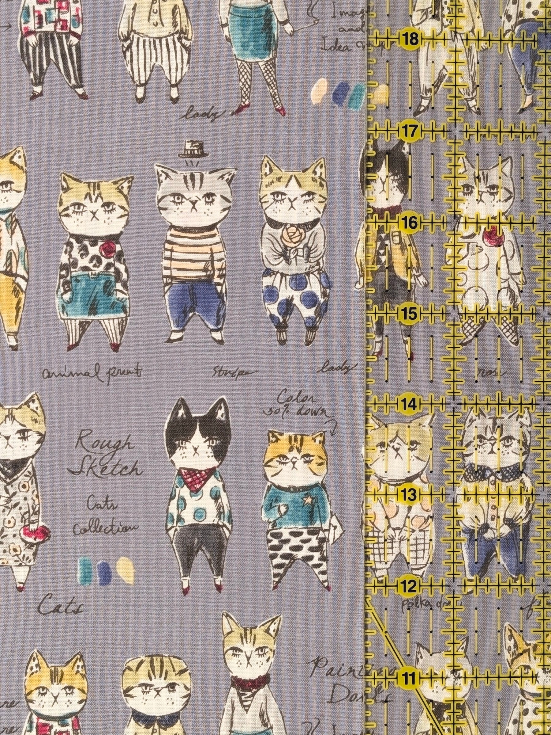 Yuwa - Concept Cats Cotton Shirting Fabric - Gray
