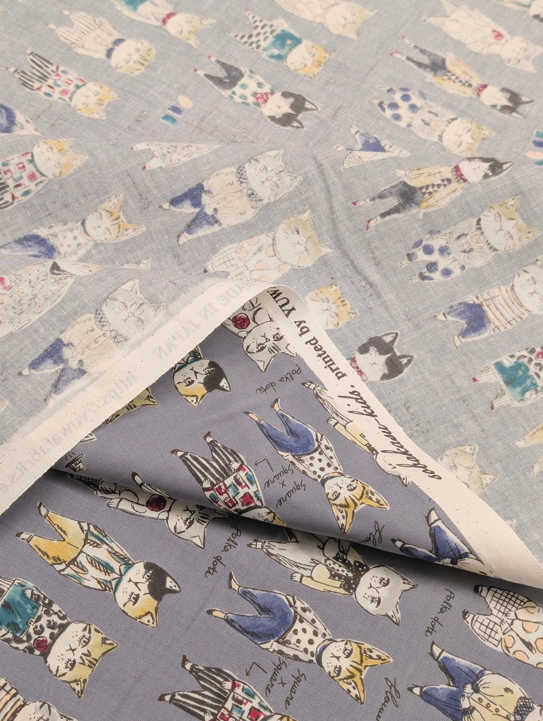 Yuwa - Concept Cats Cotton Shirting Fabric - Gray