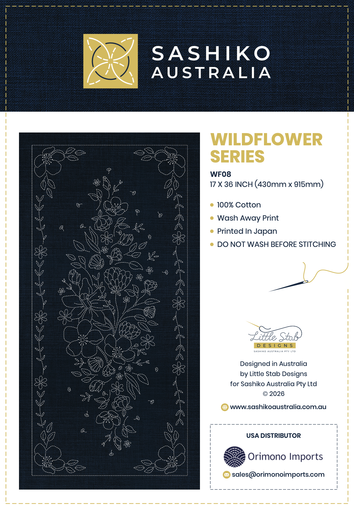 Sashiko Australia - Wildflower - Navy