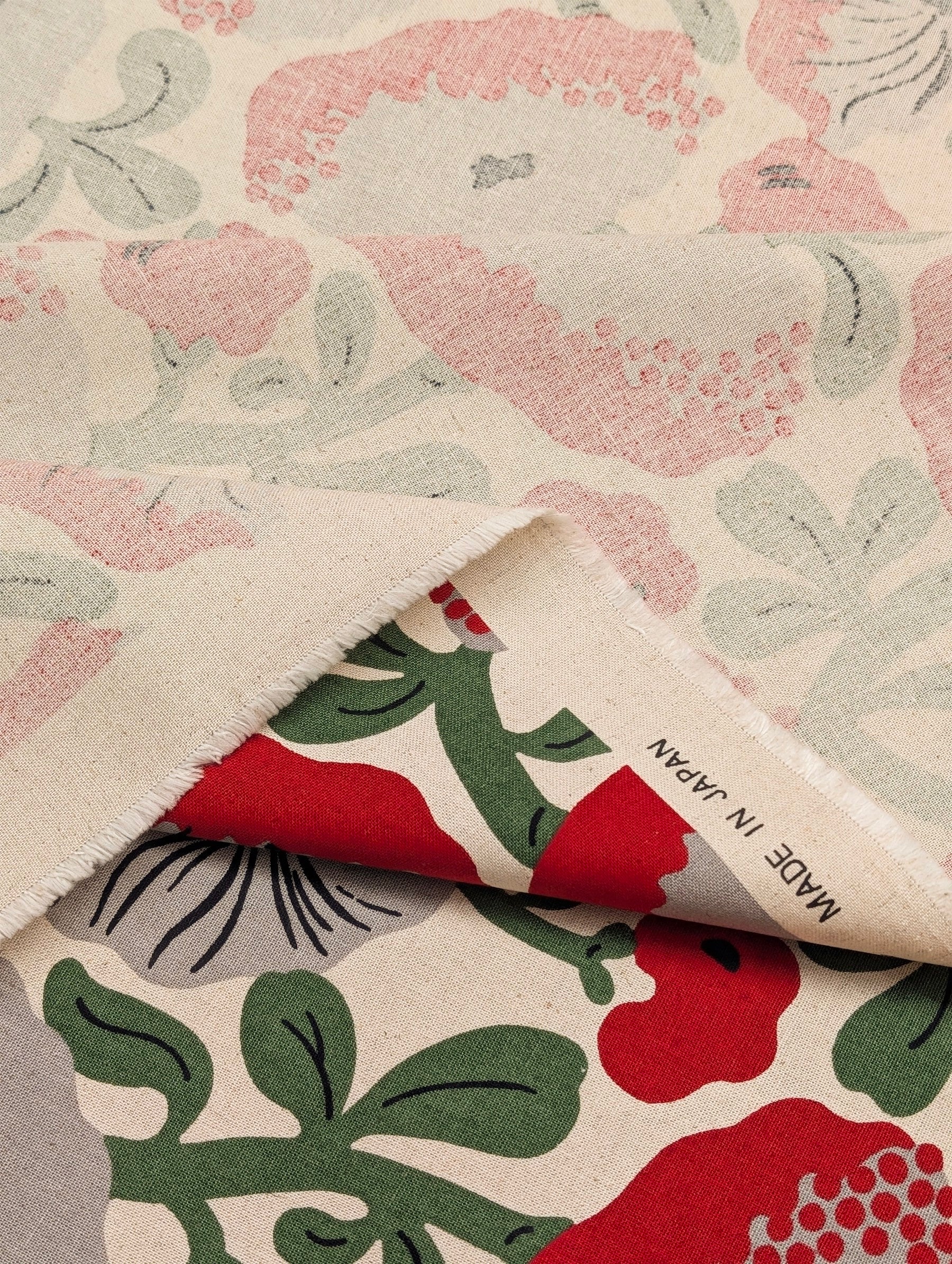 Kobayashi - Giant Two-Toned Flowers Cotton Linen Oxford Canvas Fabric - Red & Gray